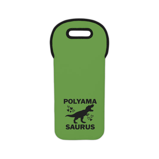 Green Funny Dino Polyamorous Humor Wine Tote Bag, Dinosaur Gifts, Party Accessories, Funny Wine Carrier, Cute Wine Gift Bag