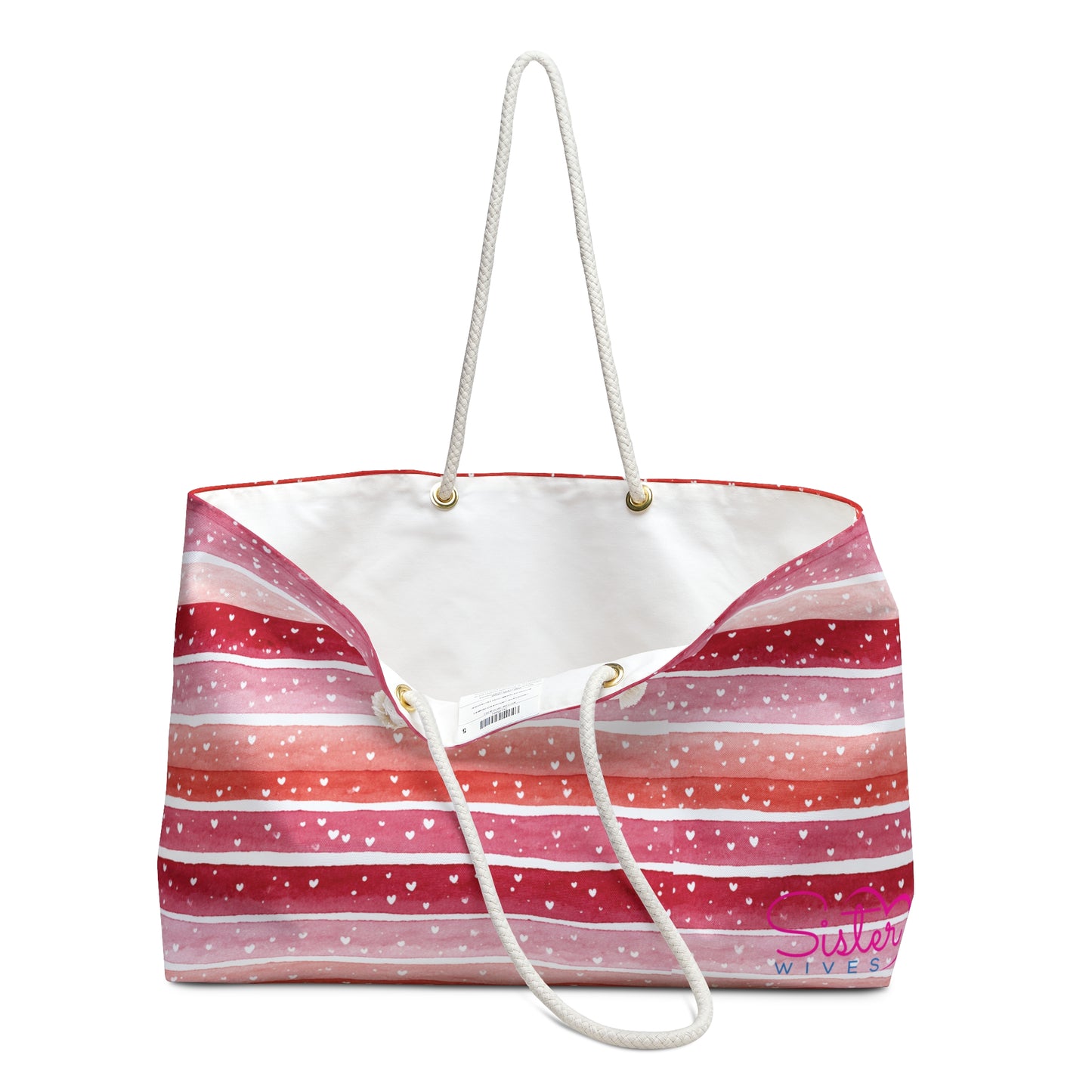 Valentine Red & Pink Weekender Bag | Romantic Stripe Pattern | Polyamory-Friendly Travel Bag | Cute Getaway Tote for Couples & Throuples