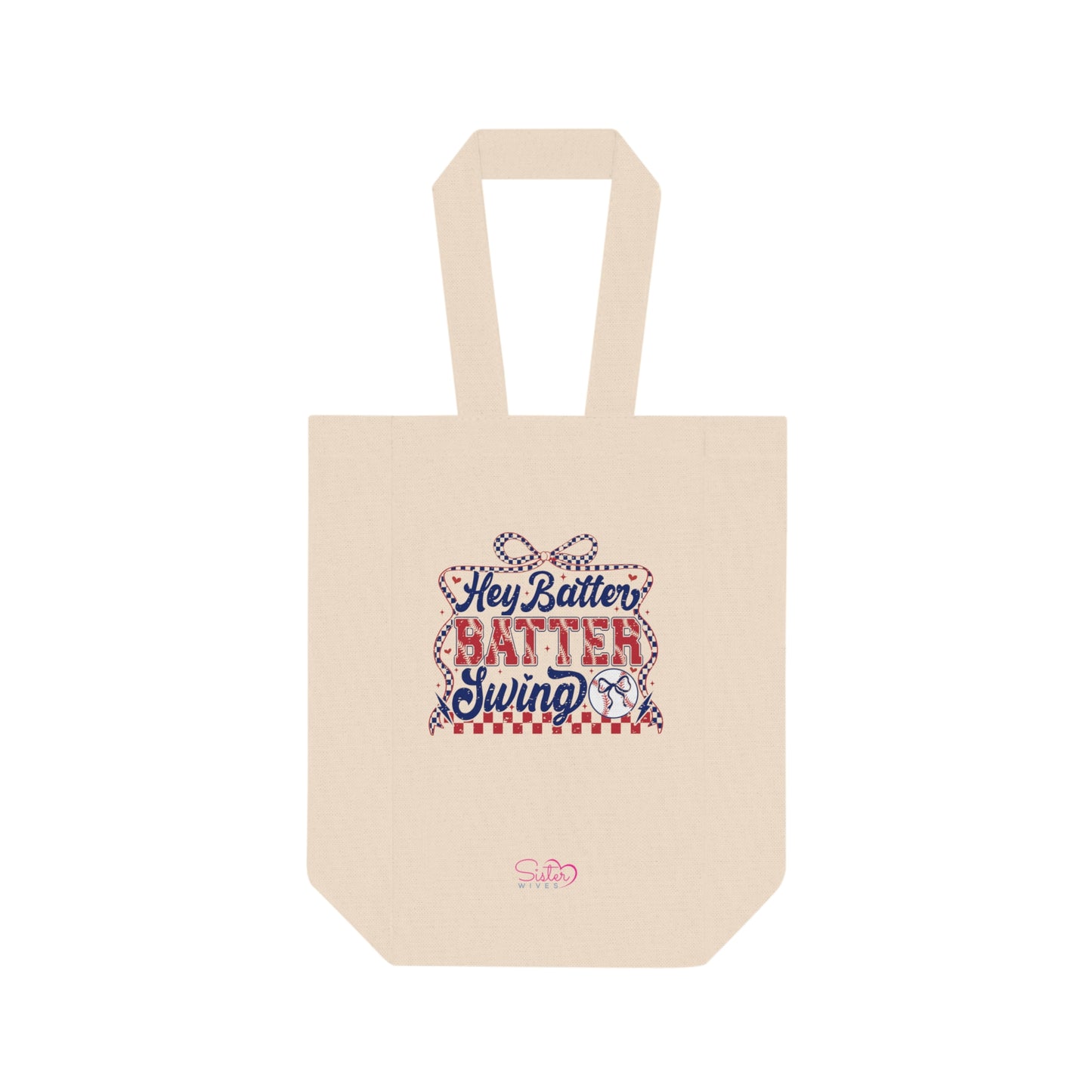 Hey Batter Batter Swing Double Wine Tote – Funny Swinger Wine Bag | ENM Polyamory Date Night Tote | 2 Bottle Canvas Wine Carrier