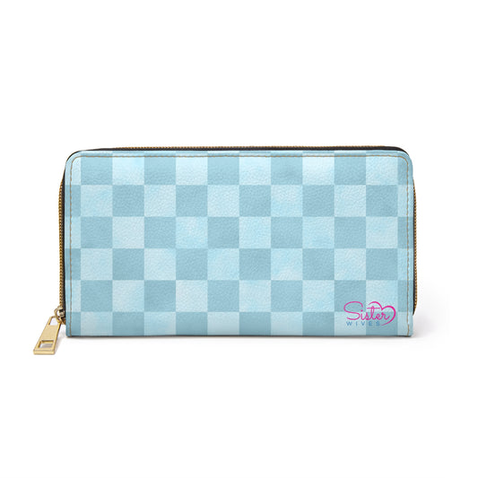 Checkered Blue Zipper Wallet | Polyamory Friendly Accessory | ENM Lifestyle Wallet | Inclusive Chosen Family Gift | Colorful Retro Checker Wallet