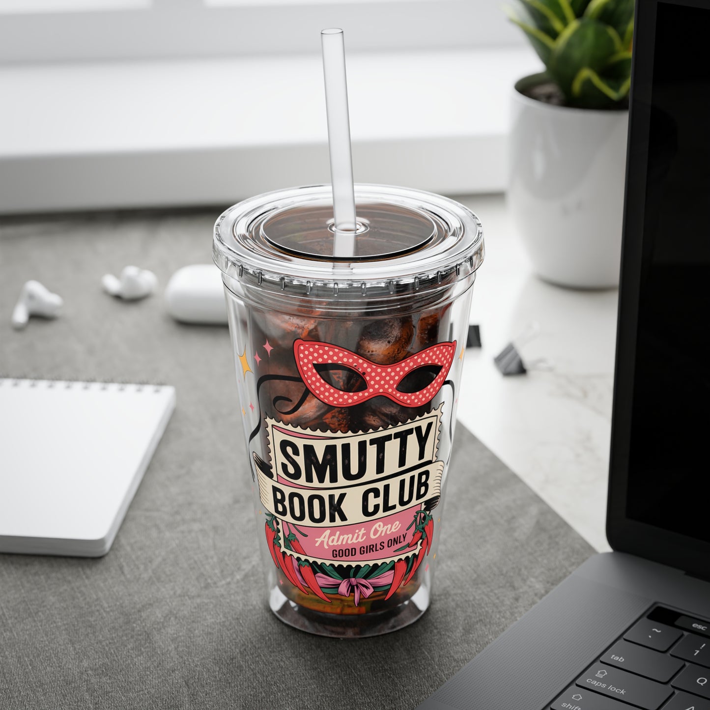 Admit One: Smutty Book Club – 16oz Sunsplash Tumbler | Polyamory Pride Cup | ENM Lifestyle Drinkware | Swinger Aesthetic Travel Cup | Spicy Romance Reader Gift | Poly, Open Relationship,...