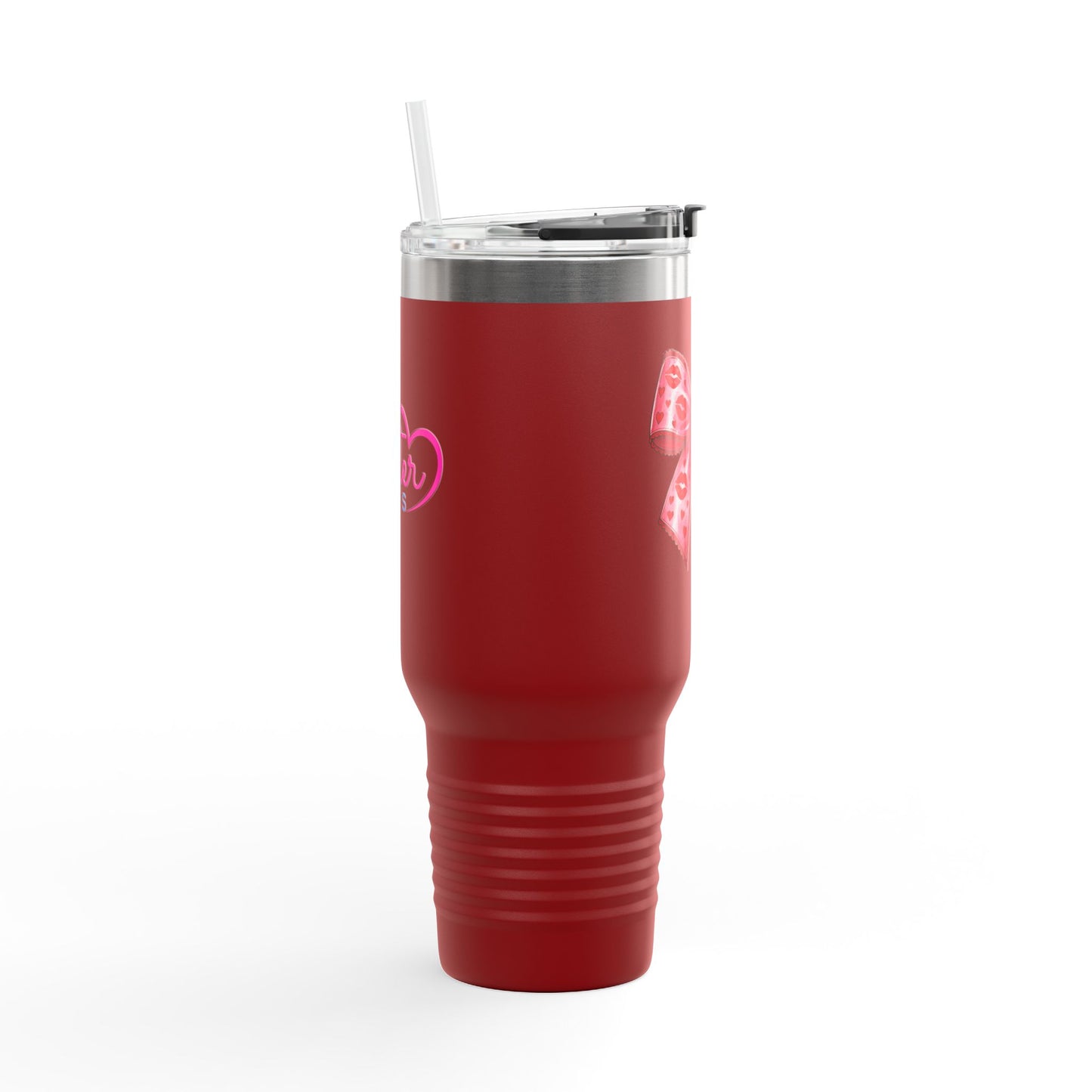 Pink Bow 40oz Insulated Travel Mug – Coquette Aesthetic Stainless Steel Tumbler with Straw | Cute Feminine BPA-Free Cup