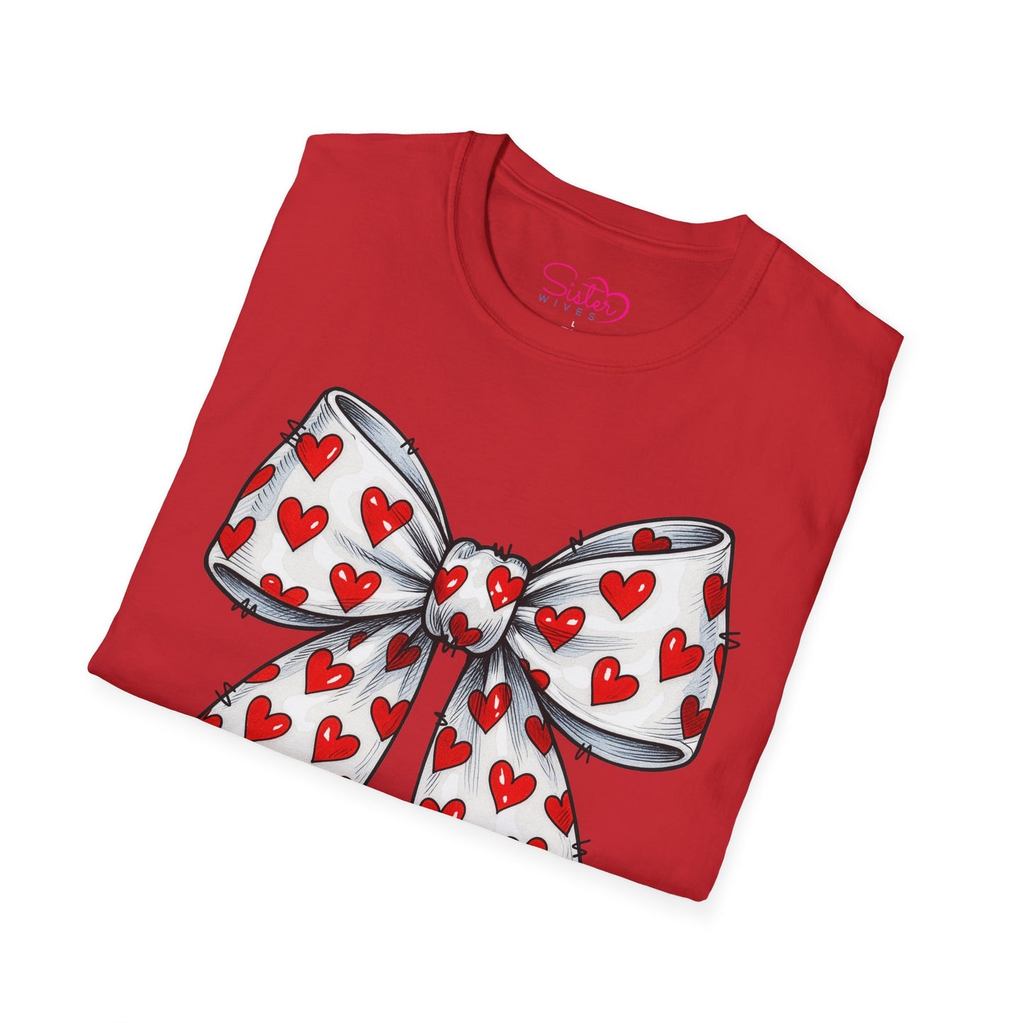 Valentine's Day Red Coquette Bow Shirt – Flirty Valentine Bow T-Shirt, Polyamory ENM Non-Monogamy Symbol Tee, Unisex Gildan 64000