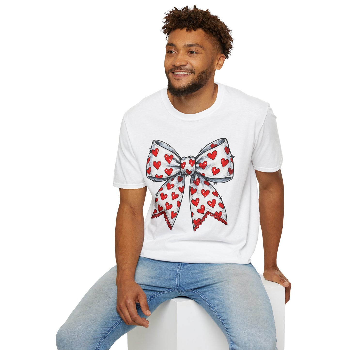Valentine's Day Red Coquette Bow Shirt – Flirty Valentine Bow T-Shirt, Polyamory ENM Non-Monogamy Symbol Tee, Unisex Gildan 64000