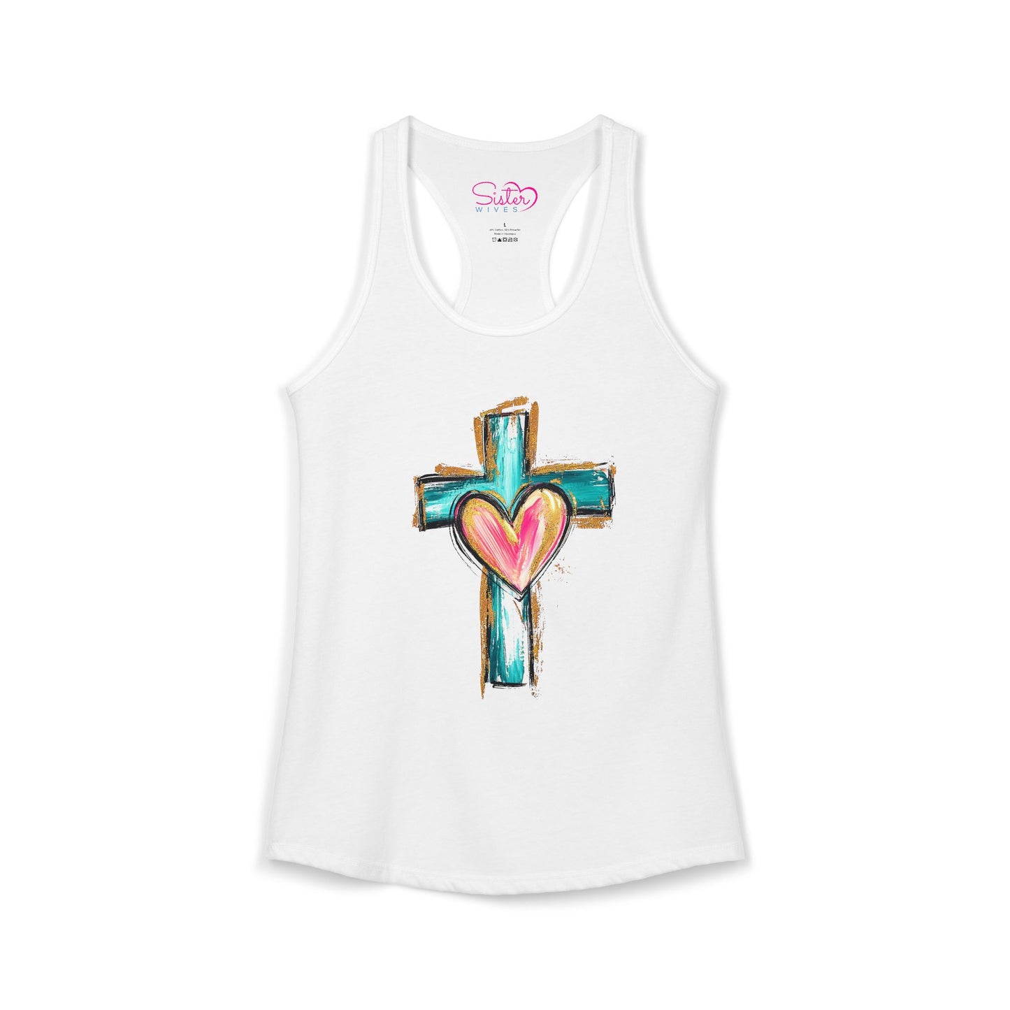 Cross with Heart Racerback Tank | Inclusive Faith Tank Top | Chosen Family Christian Apparel | Love-Centered Spiritual Summer Shirt
