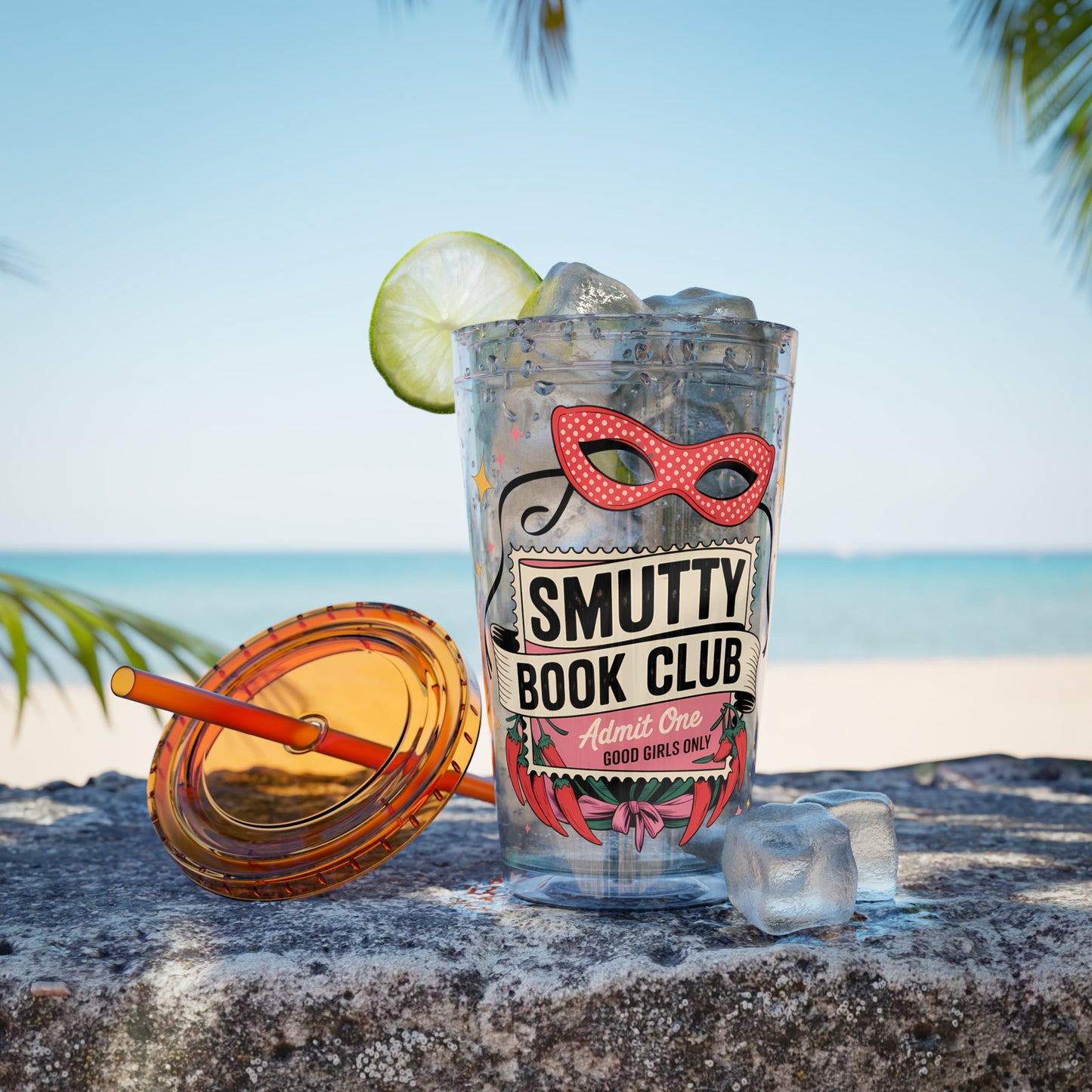 Admit One: Smutty Book Club – 16oz Sunsplash Tumbler | Polyamory Pride Cup | ENM Lifestyle Drinkware | Swinger Aesthetic Travel Cup | Spicy Romance Reader Gift | Poly, Open Relationship,...