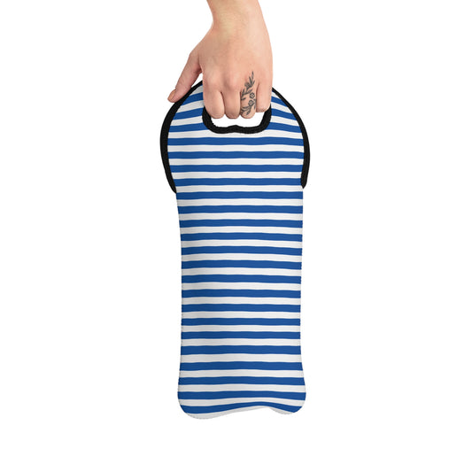 Blue Striped Wine Tote Bag – Reusable Neoprene Wine Bottle Carrier with Handle