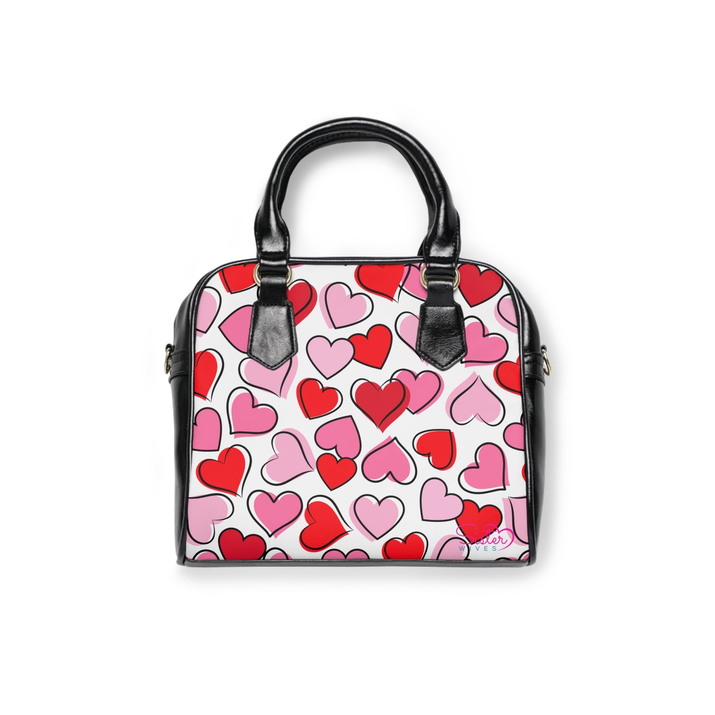 White Valentine’s Heart Print Shoulder Handbag – Love-Themed PU Leather Purse, Polyamory & ENM Friendly Gift, Swinger Lifestyle Fashion Bag