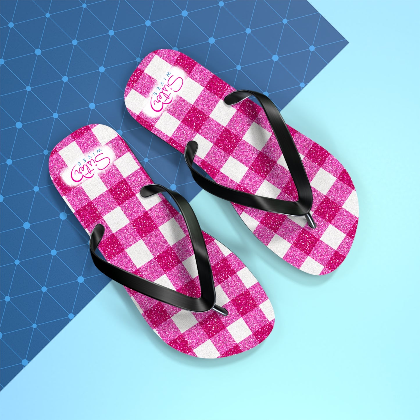 Pink Gingham Flip Flops for Women | Ethical Non Monogamy & Poly Lifestyle Sandals