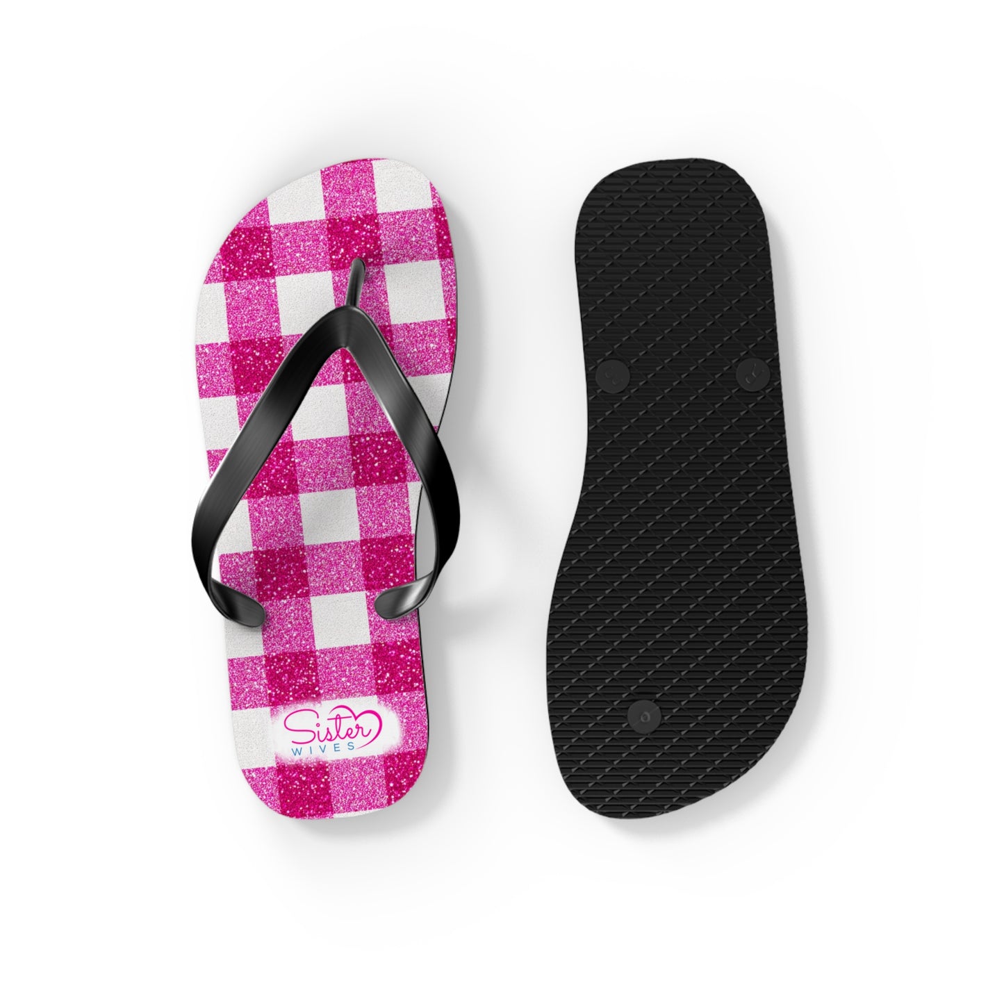 Pink Gingham Flip Flops for Women | Ethical Non Monogamy & Poly Lifestyle Sandals