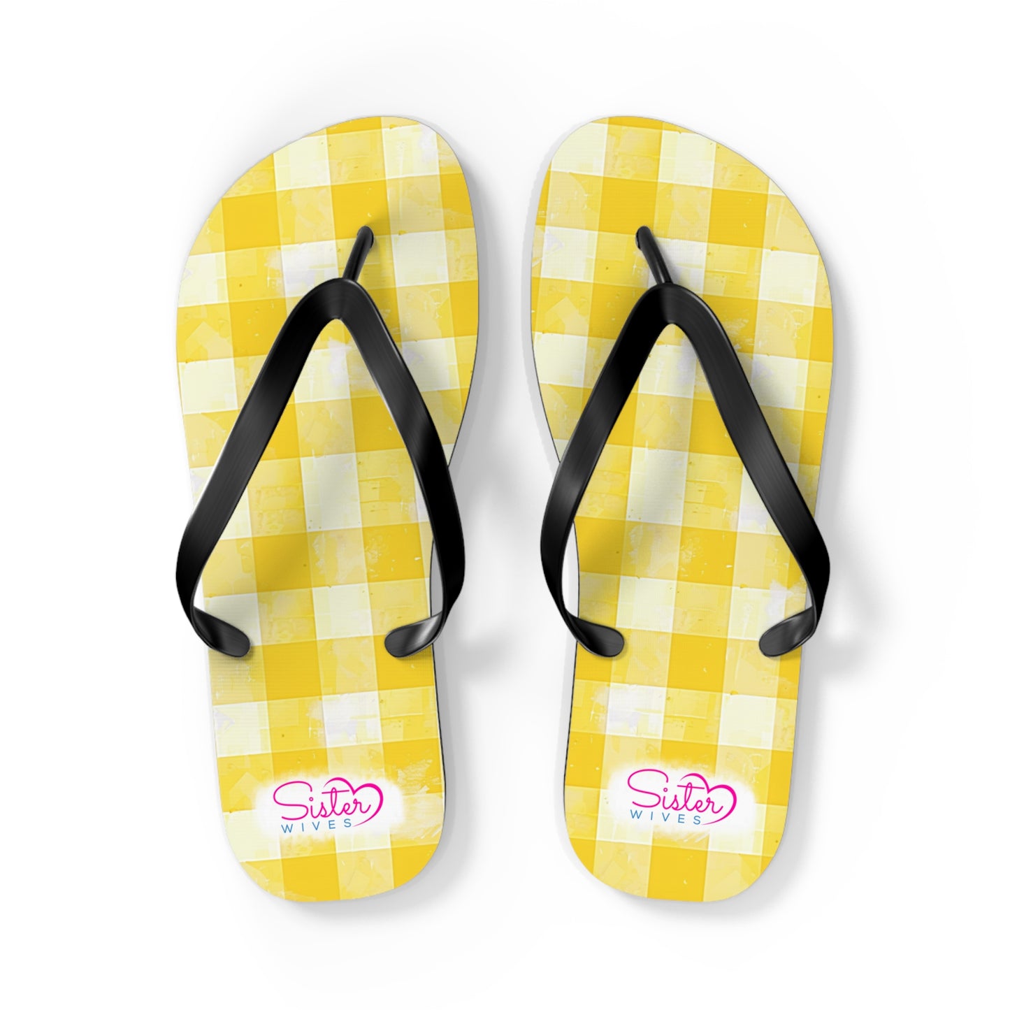 Cute Yellow Gingham Flip Flops for Women | Ethical Non Monogamy Lifestyle Summer Sandals