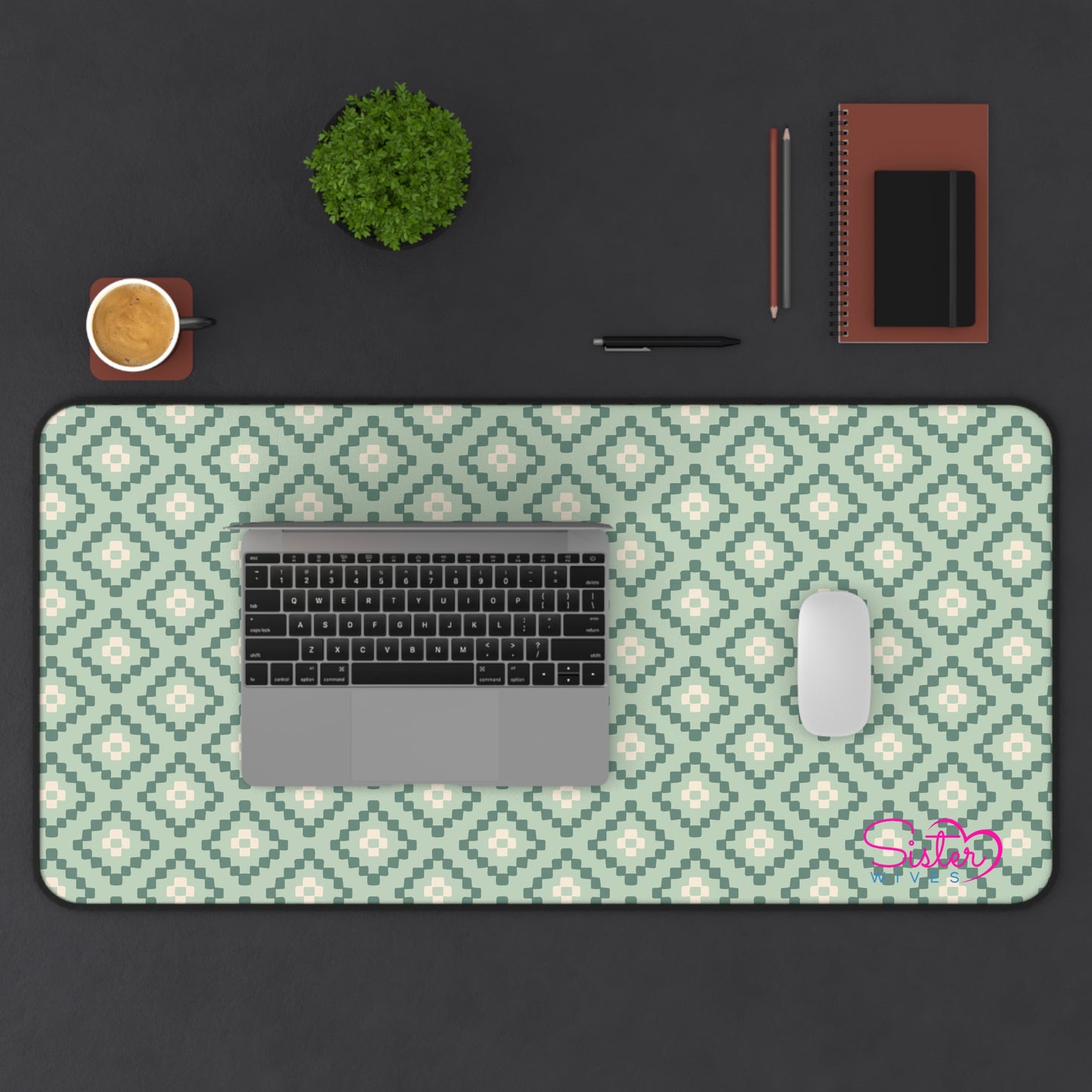 Geometric Desk Mat – Boho Pattern Mouse Pad, Neoprene Extended Desk Mat, Polyamory Friendly Office Decor, Love-Positive Workspace Accessory