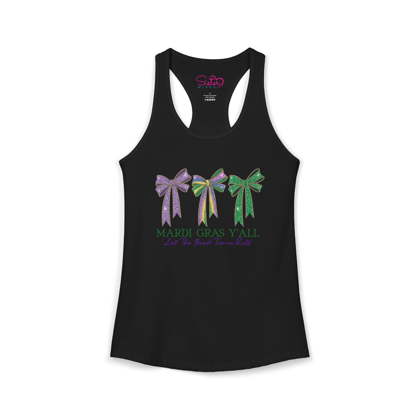 Mardi Gras Y’all Racerback Tank – Polyamorous ENM Throuple Swinger Shirt | Purple Green Gold Mardi Gras Festival Top
