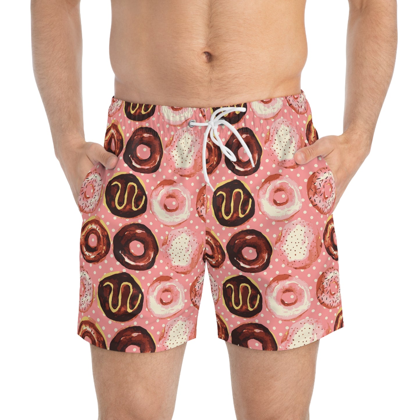 Pink Donut Swim Trunks for Men – Pink Fun Fast-Dry Board Shorts with Drawstring | XS–3XL Summer Swimwear