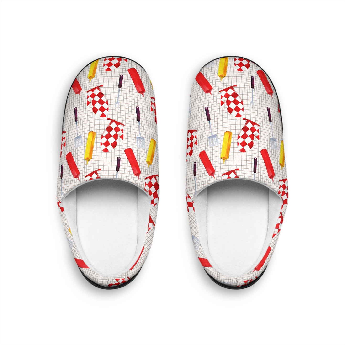 Men’s BBQ Slippers – Grill & Cookout Indoor House Shoes | Funny Food Print Slippers | Cozy Non-Slip Men’s Slippers