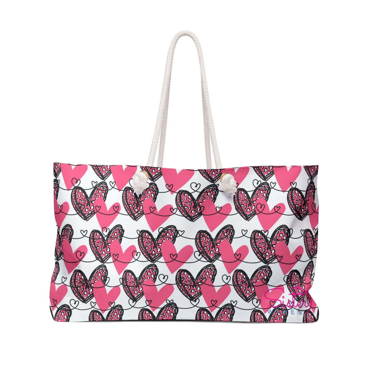 Valentine Weekender Bag Pink Hearts Cheetah Print Travel Tote | Love Pattern Overnight Bag | Cute Valentine Getaway Bag