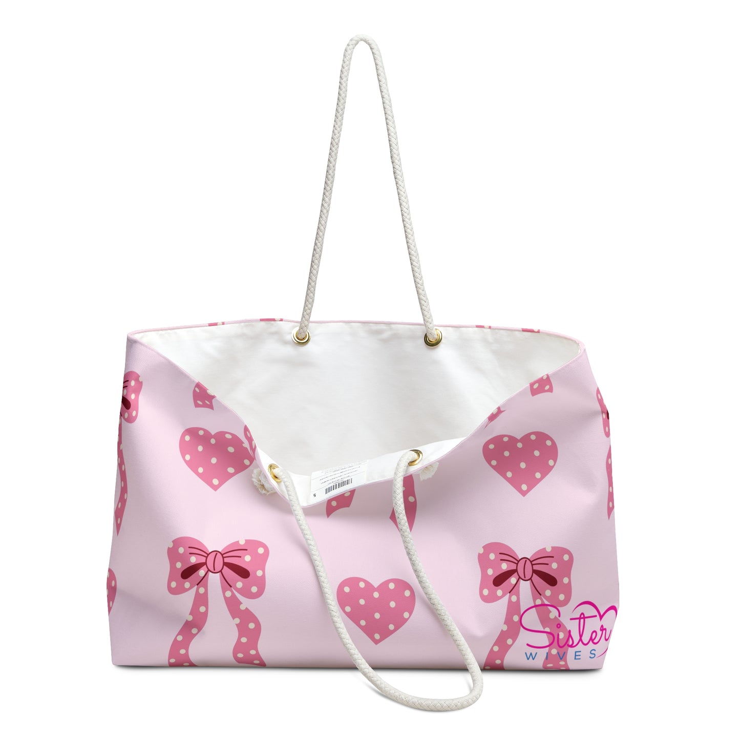 Coquette Bow & Heart Weekender Bag – Pink Sister Wife & Polyamory Travel Tote | Ethical Non-Monogamy Aesthetic Overnight Bag