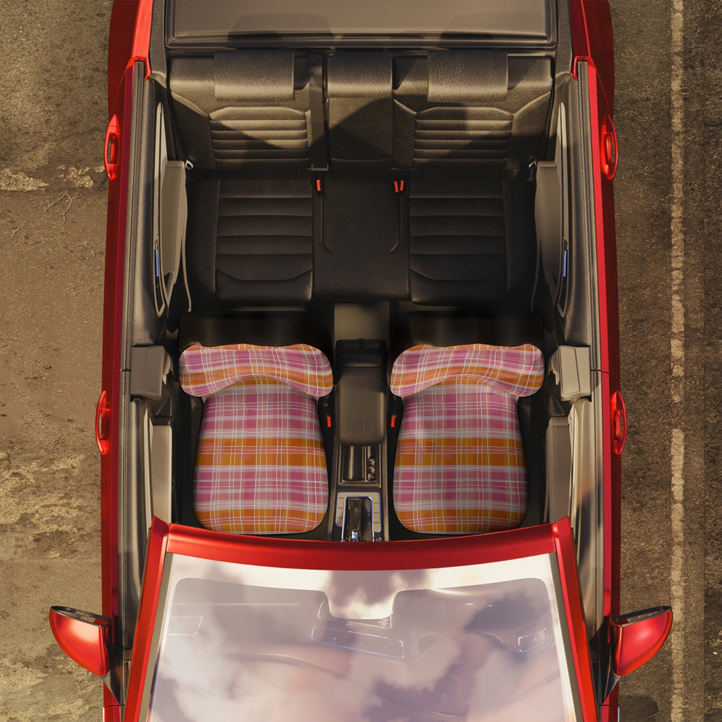 Pink & Orange Plaid Car Seat Covers – Retro Gingham Boho Auto Decor | Polyamory & ENM Friendly