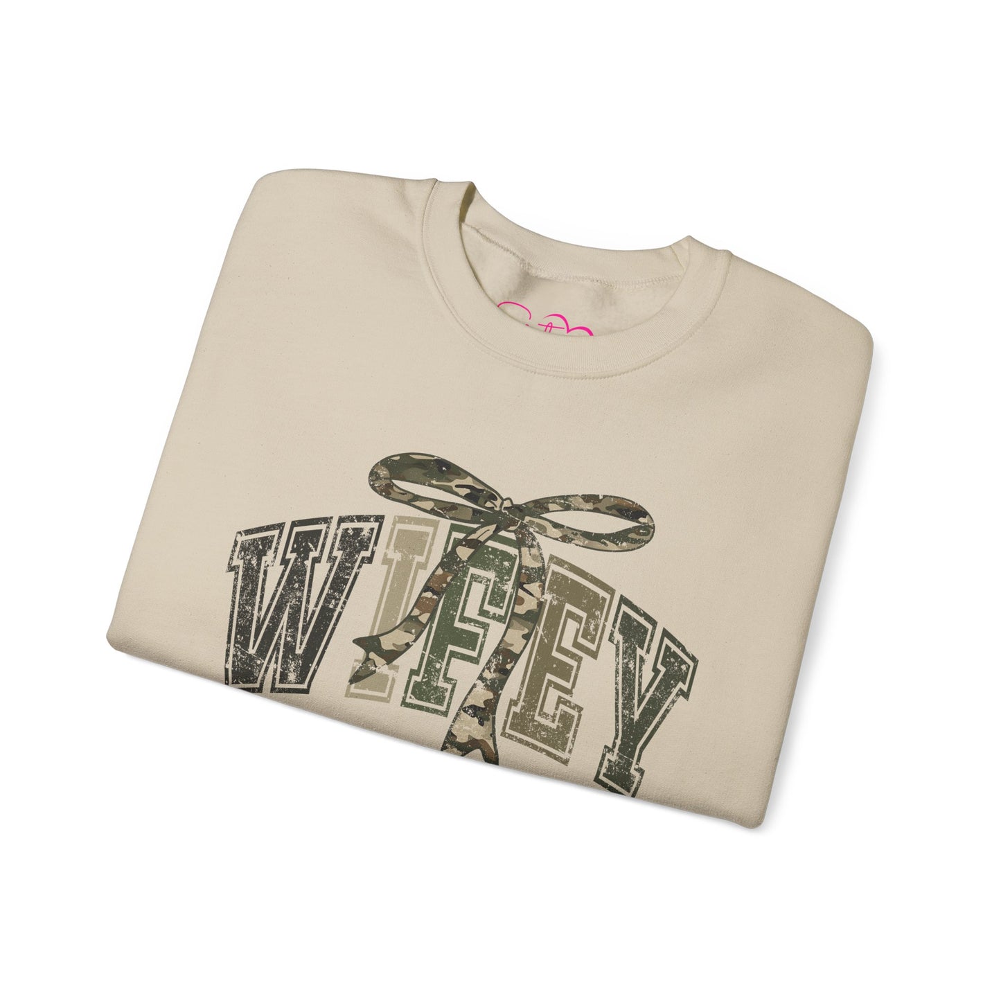 Wifey Sweatshirt with Camo Bow | Sister Wife Crewneck | Polyamory & ENM Lifestyle Apparel | Cozy Unisex Wifey Pullover