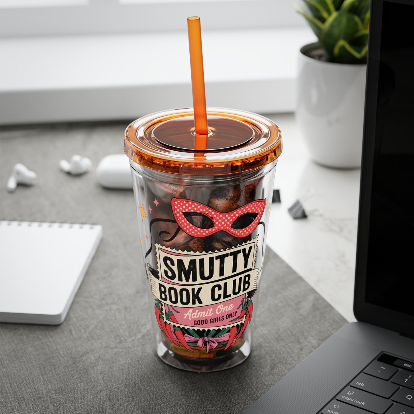 Admit One: Smutty Book Club – 16oz Sunsplash Tumbler | Polyamory Pride Cup | ENM Lifestyle Drinkware | Swinger Aesthetic Travel Cup | Spicy Romance Reader Gift | Poly, Open Relationship,...