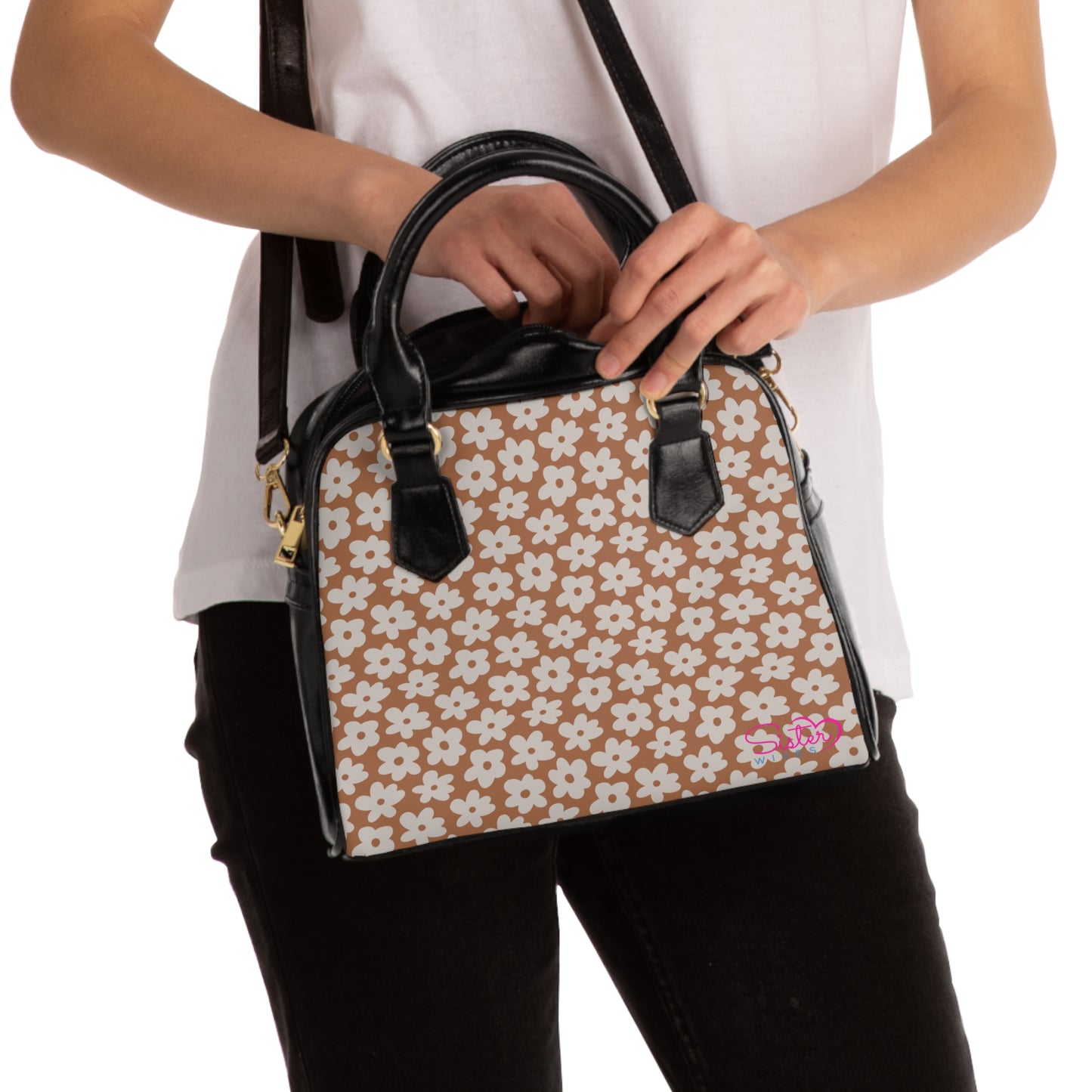 Retro Daisy Floral Shoulder Handbag – Vintage Flower PU Leather Purse, Polyamory & ENM Friendly Fashion Bag, Love-Positive Gift