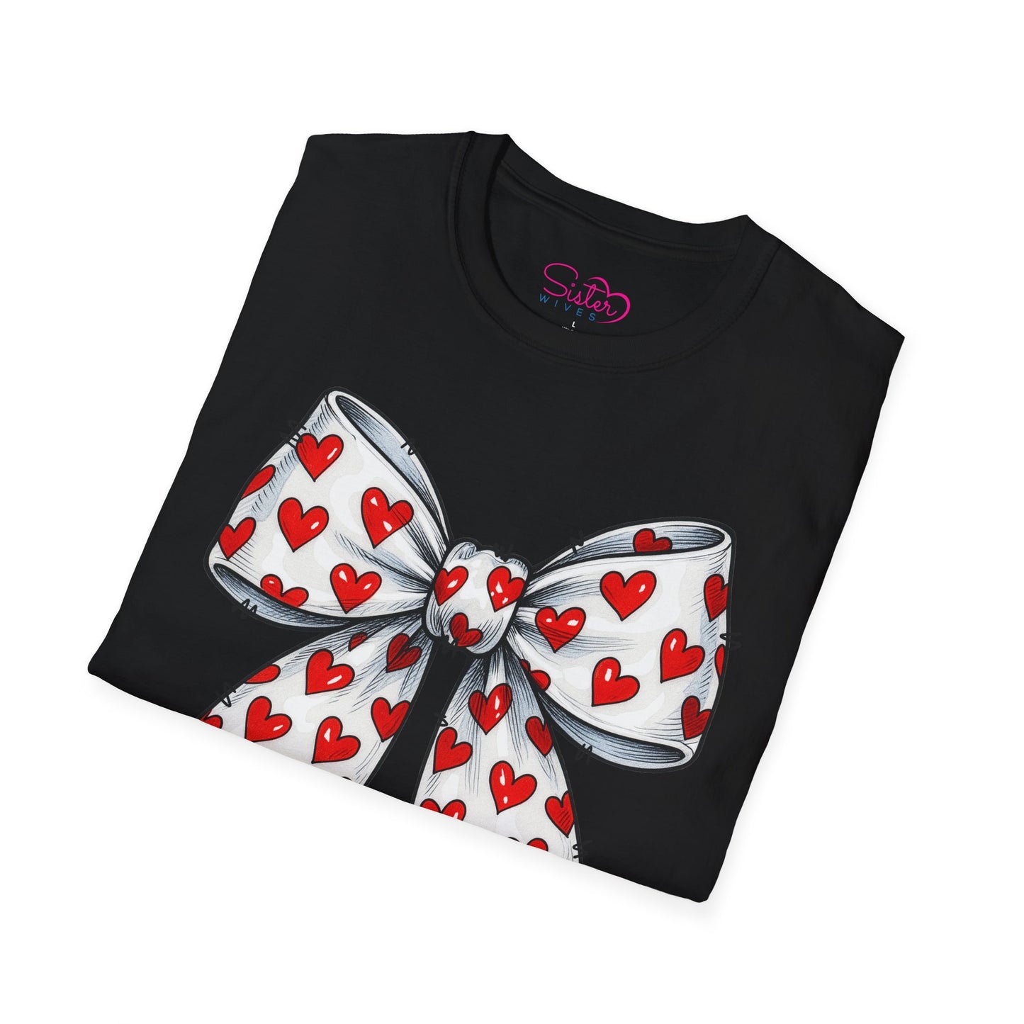 Valentine's Day Red Coquette Bow Shirt – Flirty Valentine Bow T-Shirt, Polyamory ENM Non-Monogamy Symbol Tee, Unisex Gildan 64000