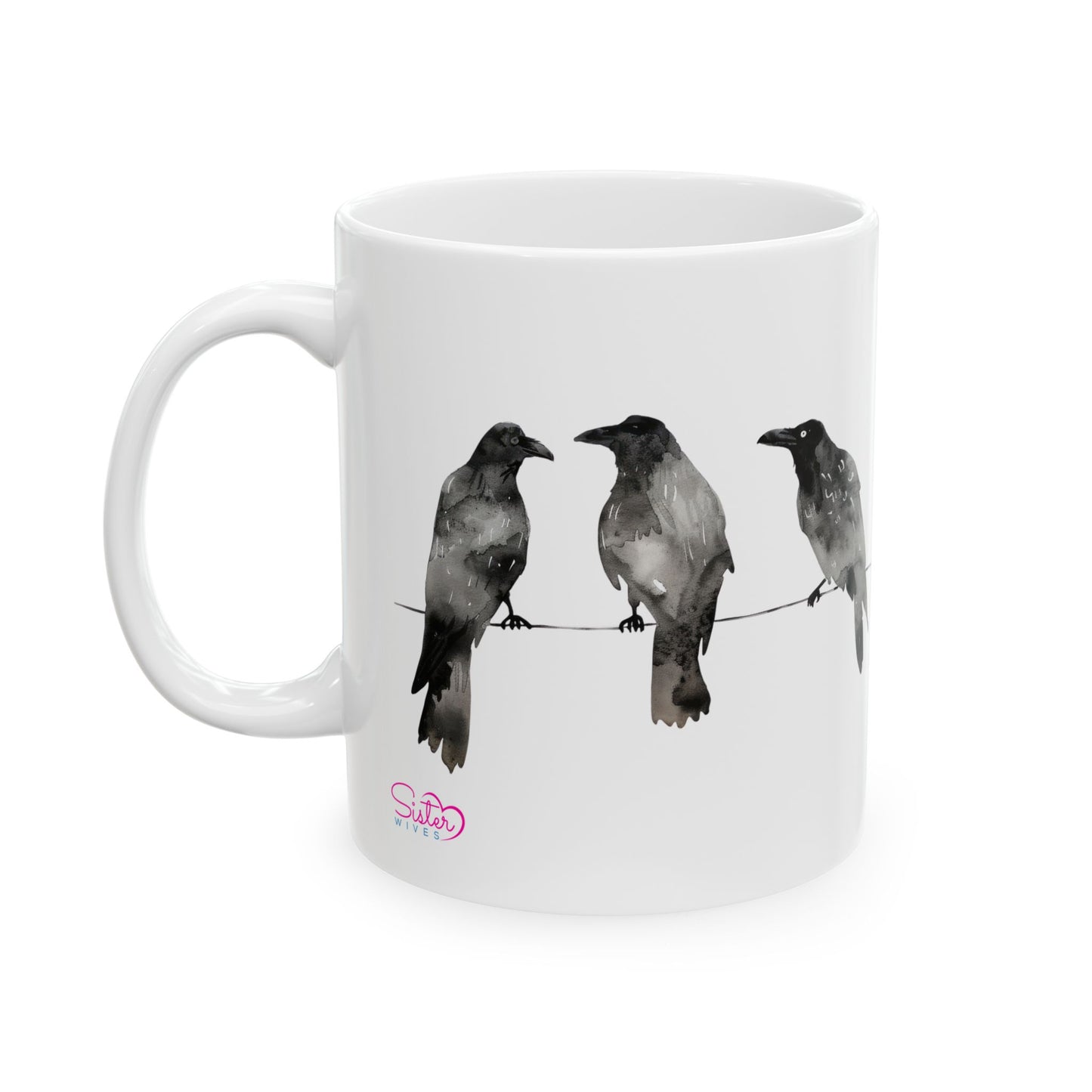 Three Crows Mug | Chosen Family Coffee Cup | Polyamory & Sisterwives Symbol Mug | Ethical Non-Monogamy Gift | Cozy Ceramic Mug