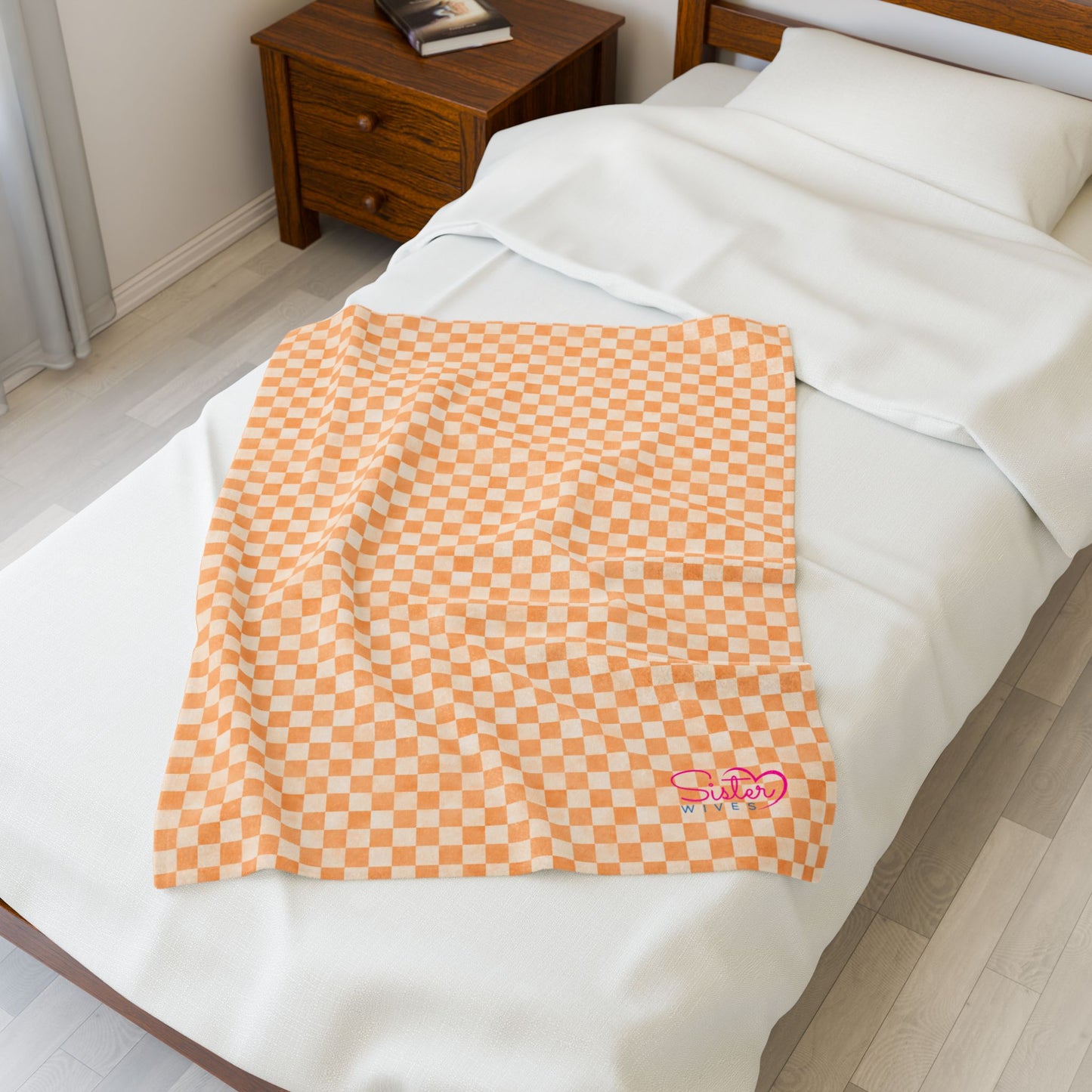 Orange Checker Plush Blanket | Cozy Velveteen Throw | ENM & Polyamory Friendly Home Decor | Chosen Family Aesthetic Blanket