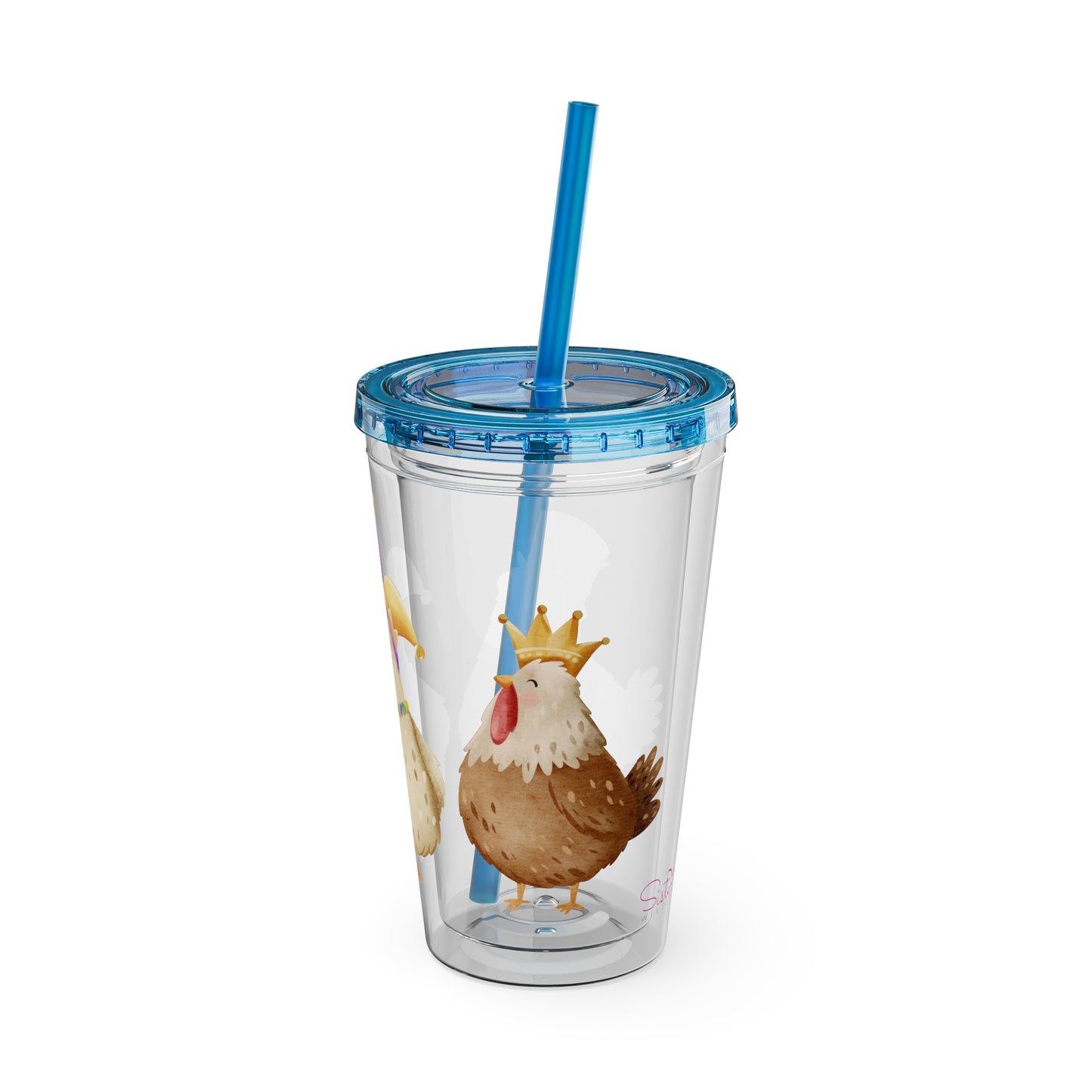 Mardi Gras Chicken 16oz Sunsplash Tumbler | Funny Farm Chicken Drink Cup | Cajun Mardi Gras Drinkware | Colorful Chicken Lover Gift | Farmhouse Humor Tumbler