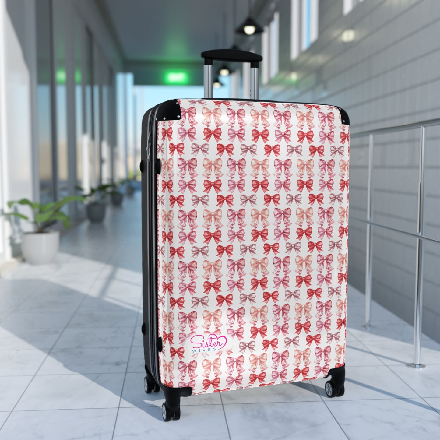 SisterWives Coquette Pink & Red Bows Suitcase - Luggage, Travel Gear, Vacation Essential, Summer Adventure Bag, Stylish Travel Accessory