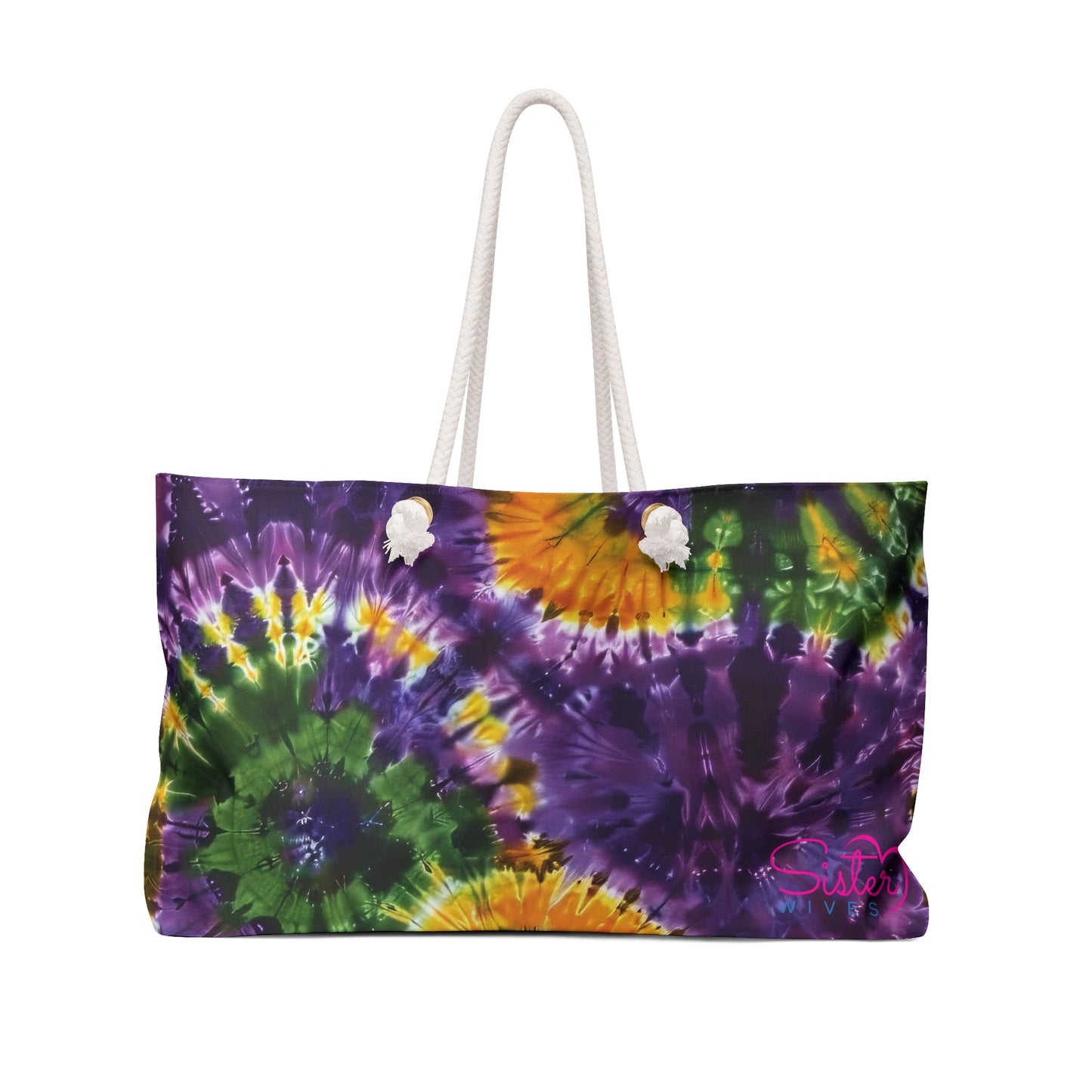 Mardi Gras Tie-Dye Weekender Bag | Polyamory ENM Friendly Travel Tote | Matching Couple & Throuple Overnight Bag | Festival & Cruise Carryall