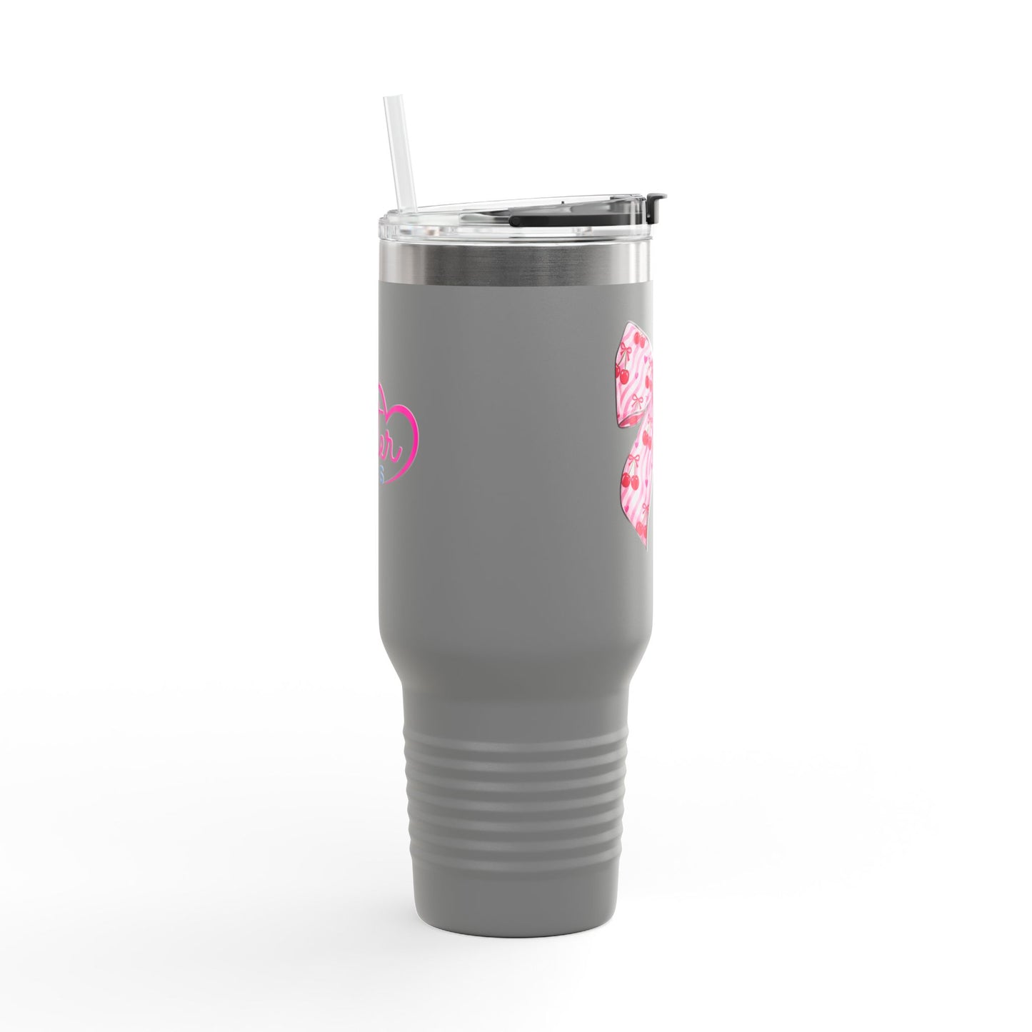 Pink Bow 40oz Insulated Travel Mug – Coquette Aesthetic Stainless Steel Tumbler with Straw | Cute Feminine BPA-Free Cup
