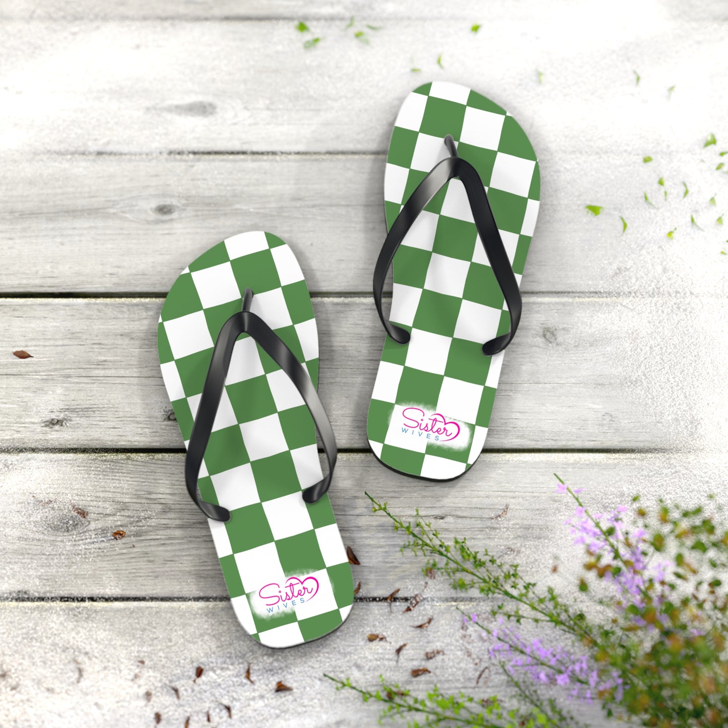 Green Checkered Flip Flops | Summer Sandals for ENM, Poly & Open Relationship Lifestyle