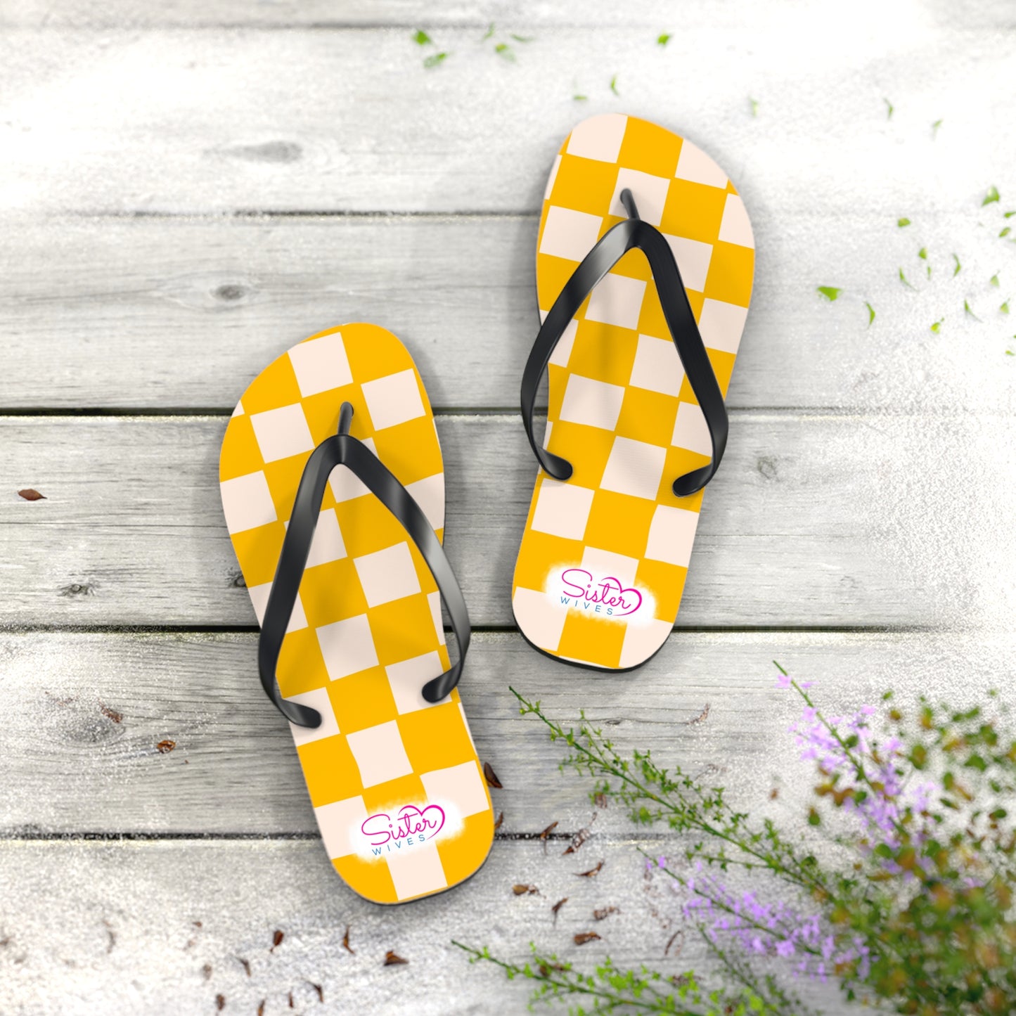 Yellow Checkered Flip Flops | Lightweight Summer Sandals for Travel & Vacation