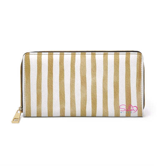 Stripe Zip Up Wallet – Polyamory Sisterwives ENM Friendly Wallet | Swinger Lifestyle Accessory | Minimalist Blush Stripe Zipper Wallet