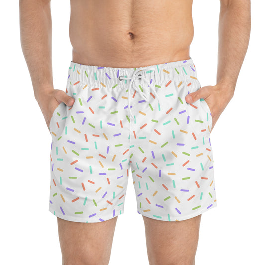 Men’s Rainbow Sprinkle Swim Trunks – Pastel Confetti Summer Swim Shorts, Fun Pool & Beach Board Shorts, Fast-Dry AOP Trunks