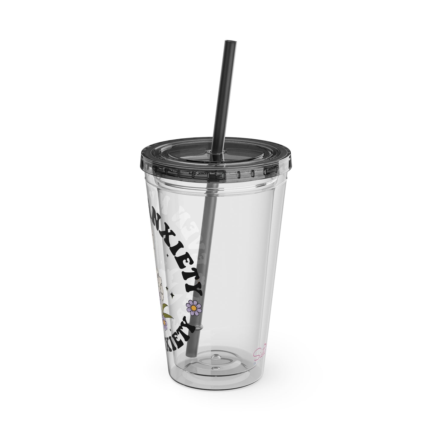Even My Anxiety Has Anxiety” Skeleton Peace Sign 16oz Sunsplash Tumbler | Dark Humor Mental Health Cup | Goth Aesthetic Drinkware | Spooky Skeleton Cup | Anxiety Humor Gift