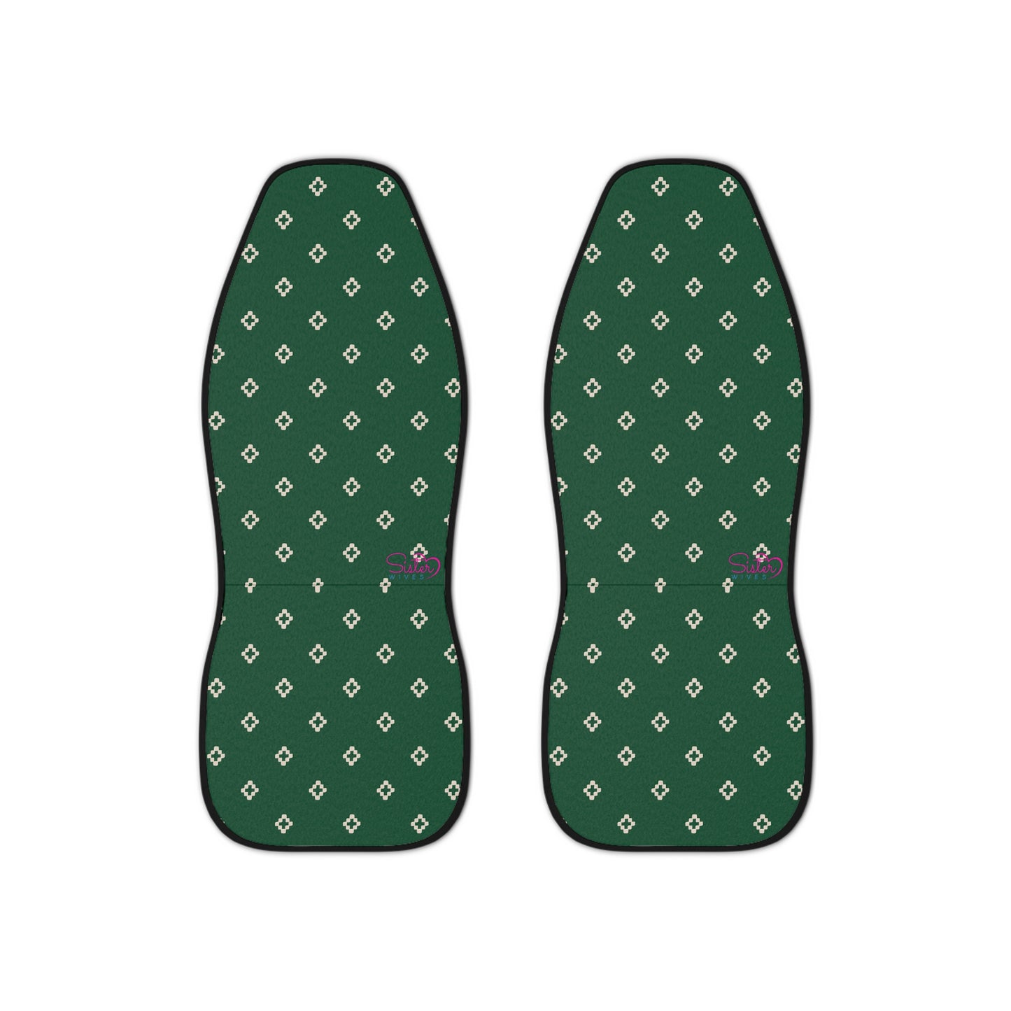 Green Geometric Car Seat Covers | Boho Southwest Auto Decor | Diamond Pattern Seat Covers | Polyamory & ENM Friendly