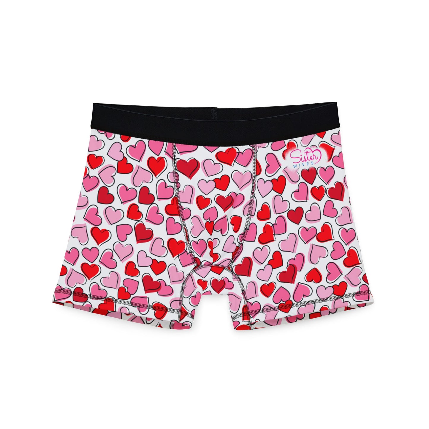 White Men’s Heart Print Boxer Briefs – Polyamory & Swinger Friendly Underwear, ENM Pride Boxers, Matching Couples & Pairs Available