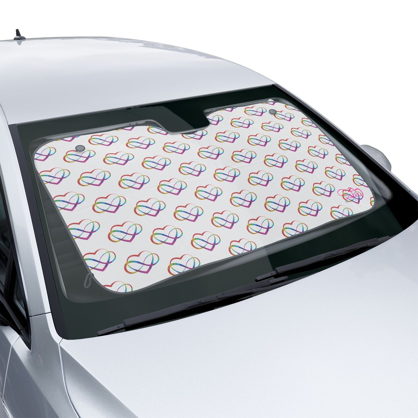 Polyamory Pride Car Sun Shade | Infinity Heart Windshield Sunshade | ENM & Chosen Family Car Accessory | Inclusive Love Auto Decor