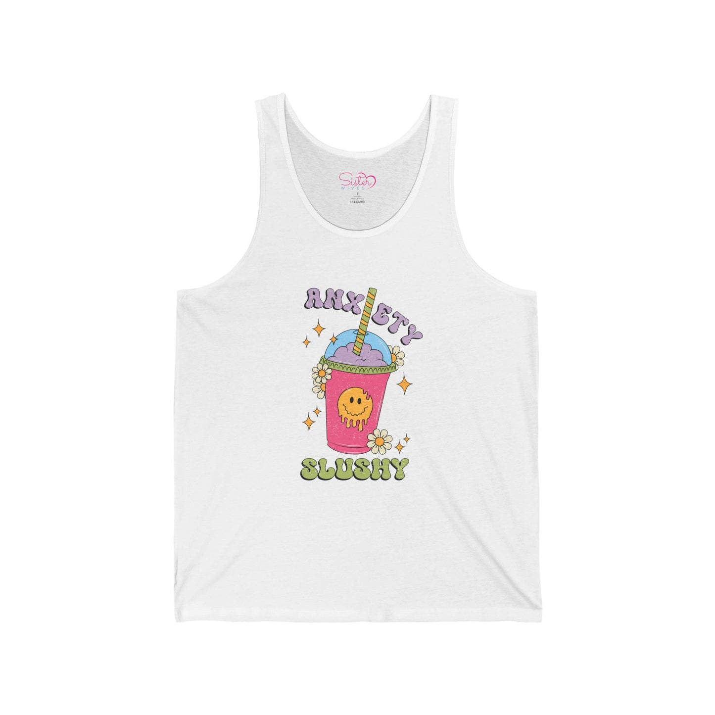Funny Anxiety Unisex Jersey Tank – Polyamory ENM Swinger Friendly Apparel | Mental Health Humor Statement Tank | Bella+Canvas