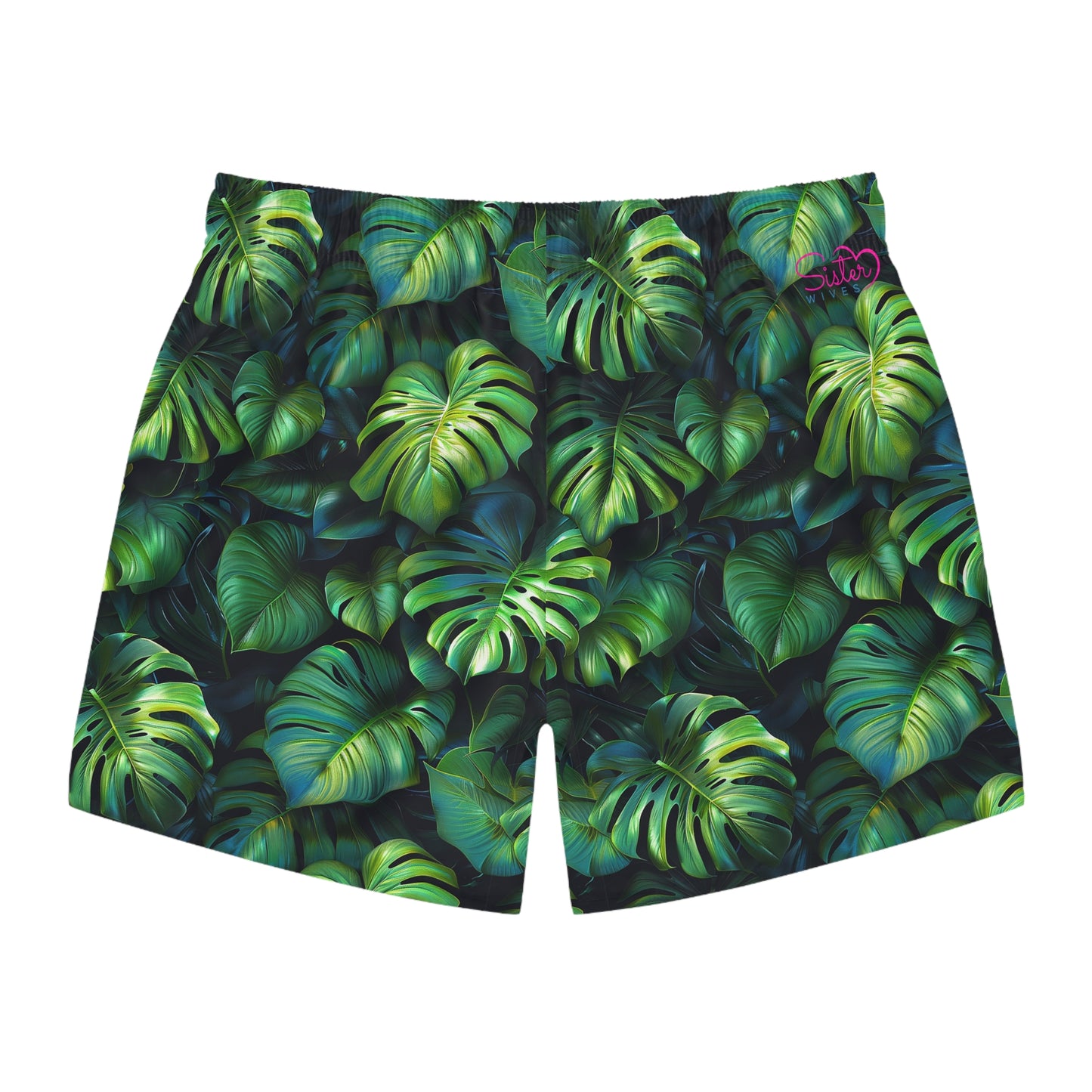 Green Tropical Leaf Swim Trunks for Men – Jungle Fast-Dry Board Shorts with Drawstring | XS–3XL Summer Swimwear