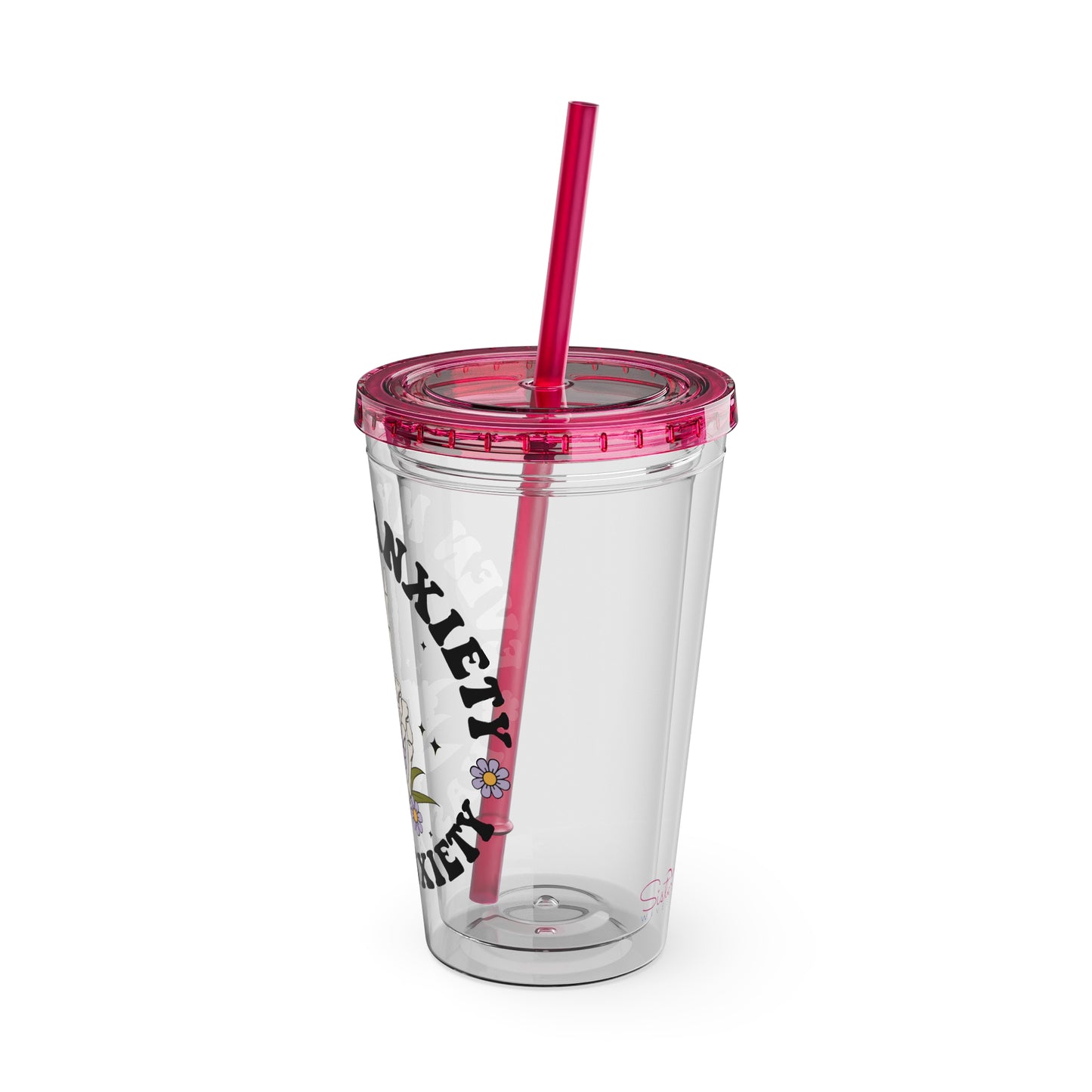 Even My Anxiety Has Anxiety” Skeleton Peace Sign 16oz Sunsplash Tumbler | Dark Humor Mental Health Cup | Goth Aesthetic Drinkware | Spooky Skeleton Cup | Anxiety Humor Gift