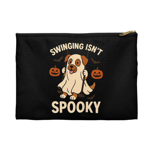 Swinging Isn’t Spooky Ghost Dog Halloween Pouch – Cute Skeleton Design for Trick-or-Treat, Parties & Gifting