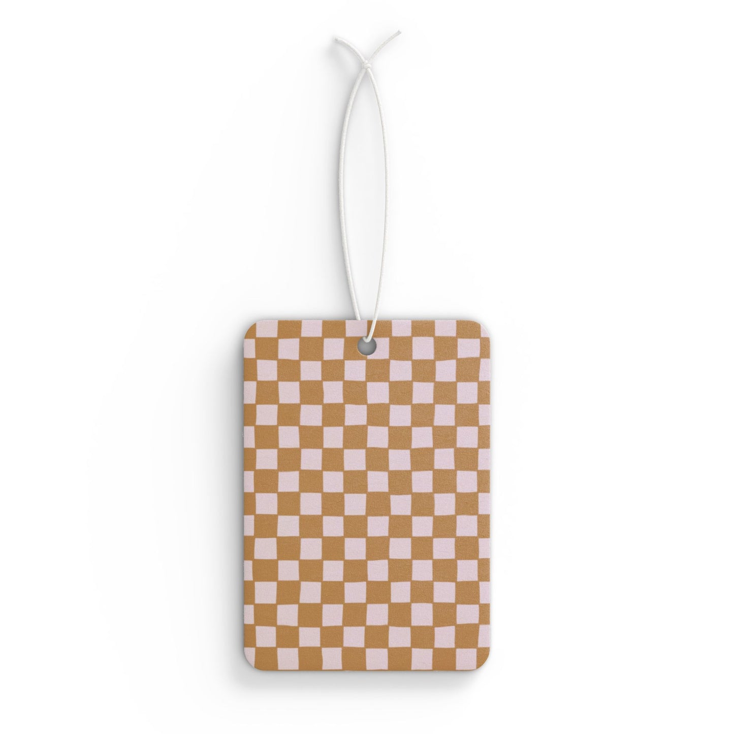 Neutral Checkered Car Air Freshener – Beige Aesthetic Hanging Diffuser | Pine, New Car & Black Ice Scents