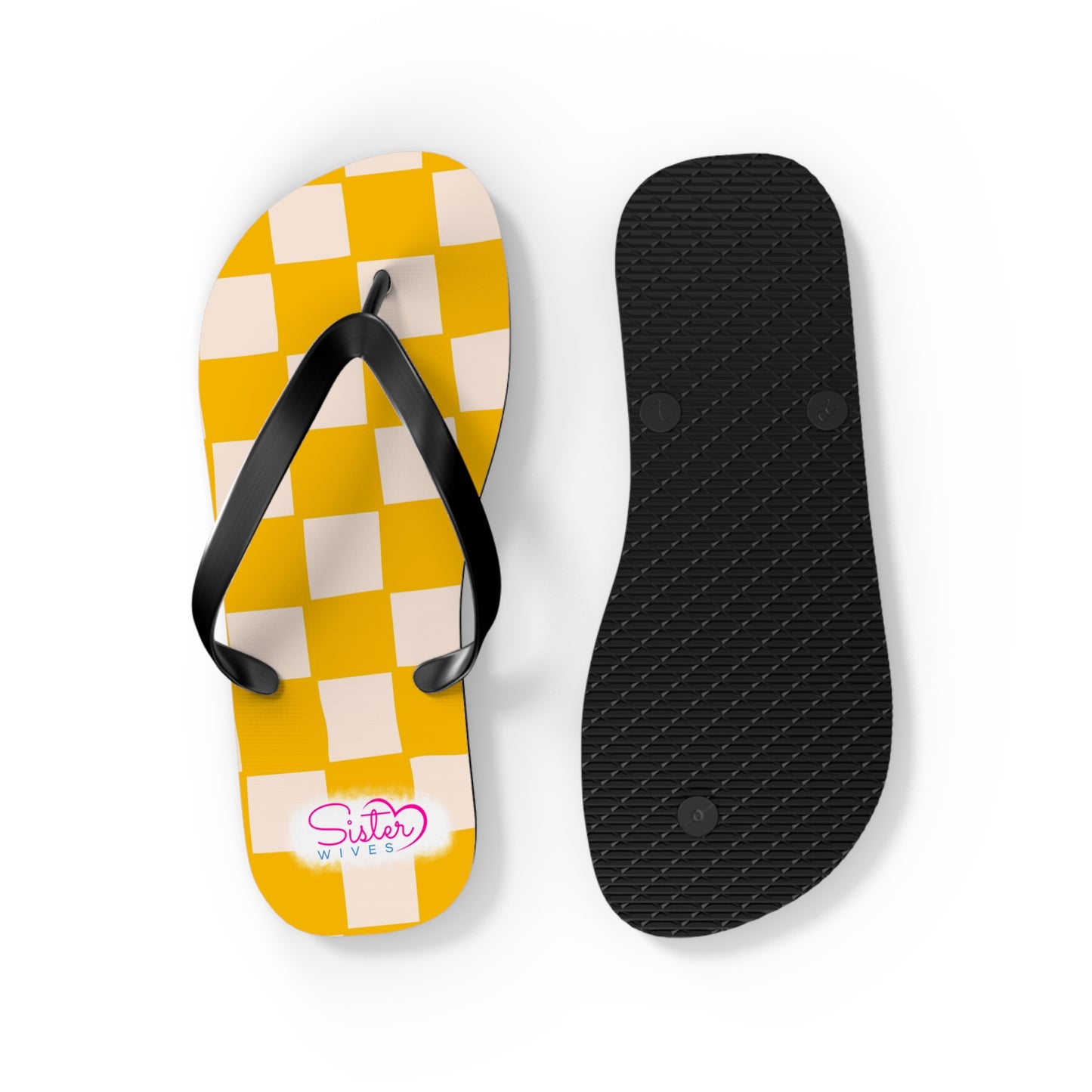 Yellow Checkered Flip Flops | Lightweight Summer Sandals for Travel & Vacation