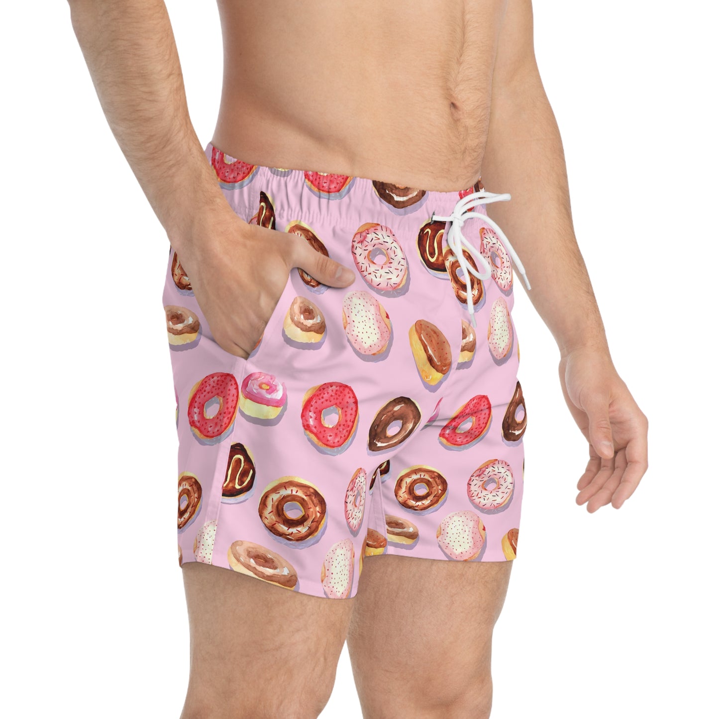 Donut Swim Trunks for Men – Pink Fun Fast-Dry Board Shorts with Drawstring | XS–3XL Summer Swimwear