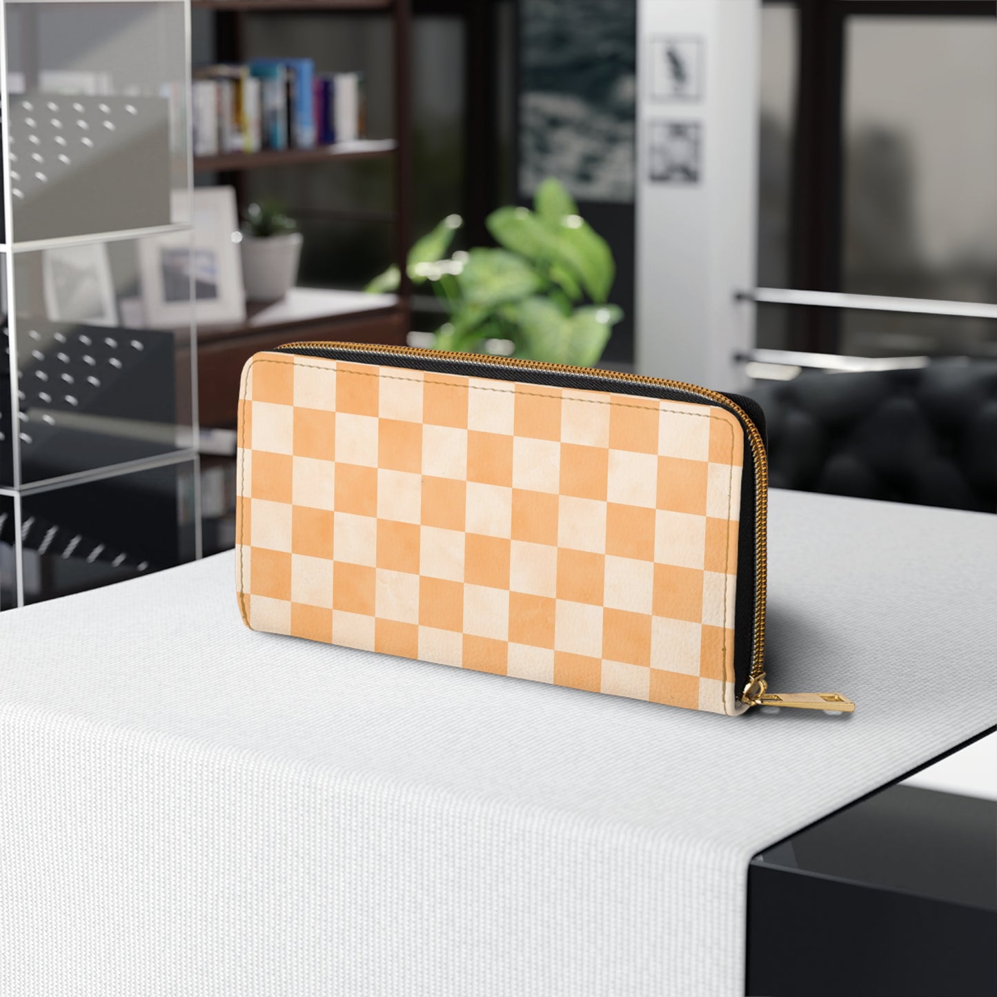 Checkered Orange Zipper Wallet | Polyamory Friendly Accessory | ENM Lifestyle Wallet | Inclusive Chosen Family Gift | Colorful Retro Checker Wallet