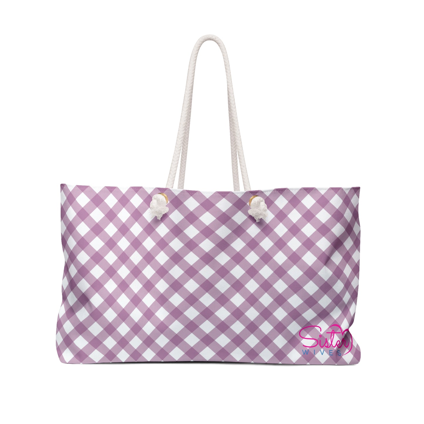 Lavender Gingham Weekender Tote Bag | Soft Pink Aesthetic Travel Bag | Sisterwives Polyamory Overnight Tote | Ethical Non-Monogamy Gift