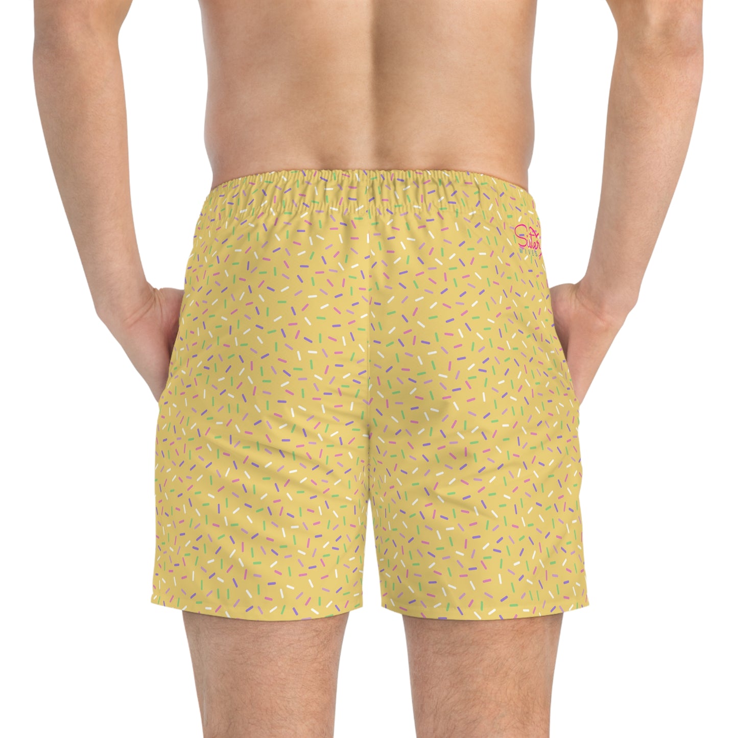 Men’s Rainbow Sprinkle Swim Trunks – Pastel Confetti Summer Swim Shorts, Fun Pool & Beach Board Shorts, Fast-Dry AOP Trunks